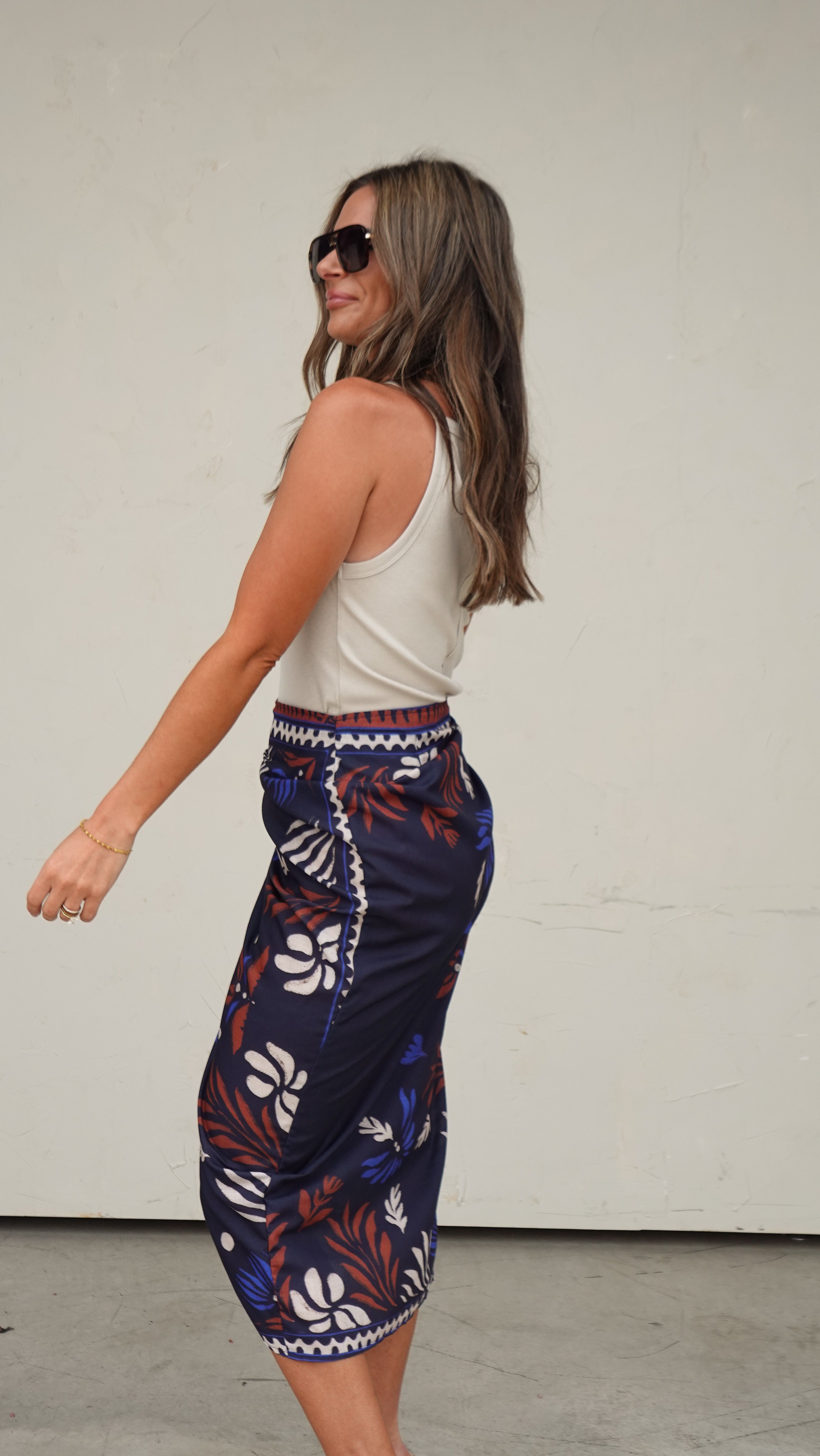 Navy Printed Wrap Skirt | Elegant Women's Fashion by coolavocek