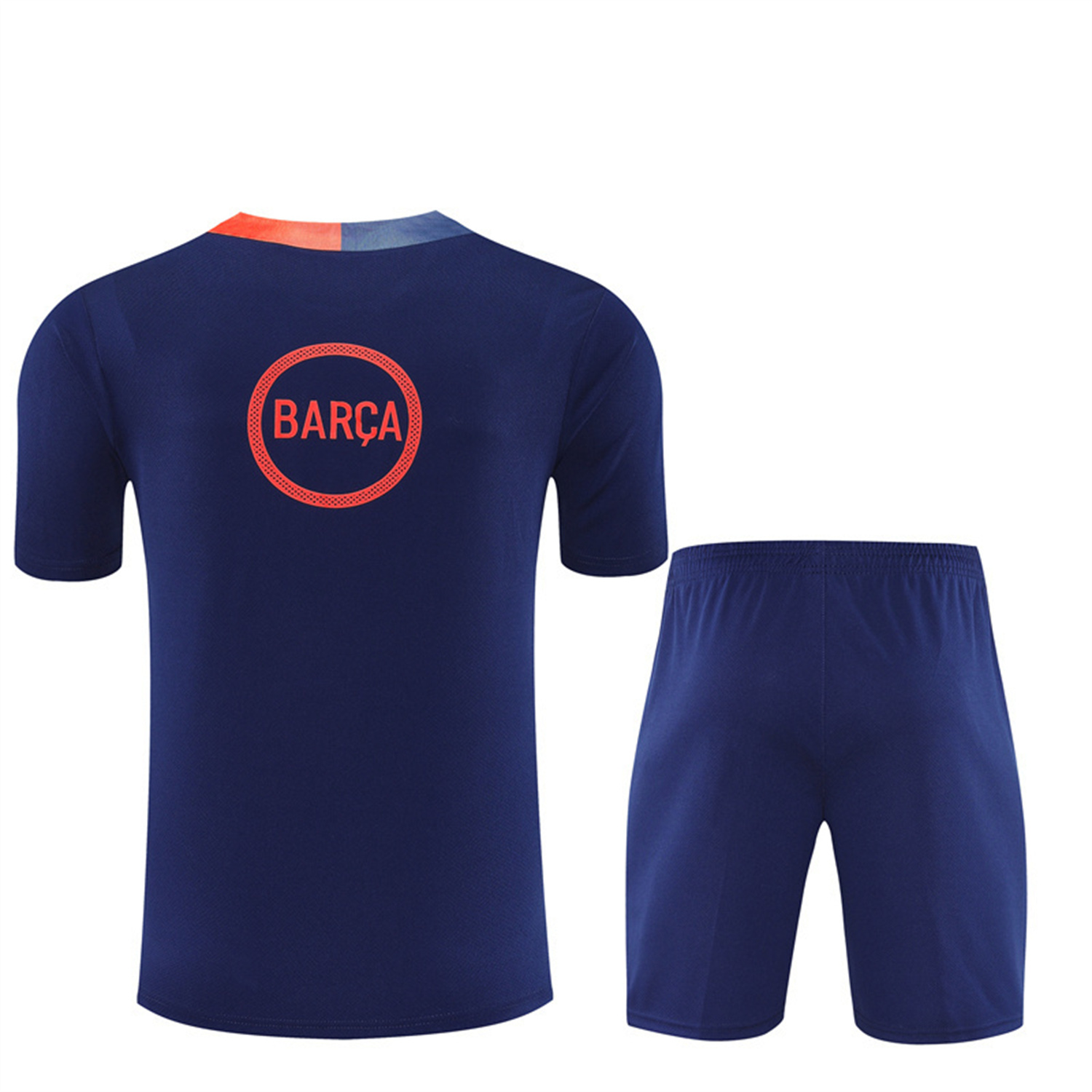 AlphaJersey-Barcelona 25-26 Short-Sleeve Training Set - Royal Blue Top Orange Sponsor & Royal Blue Shorts