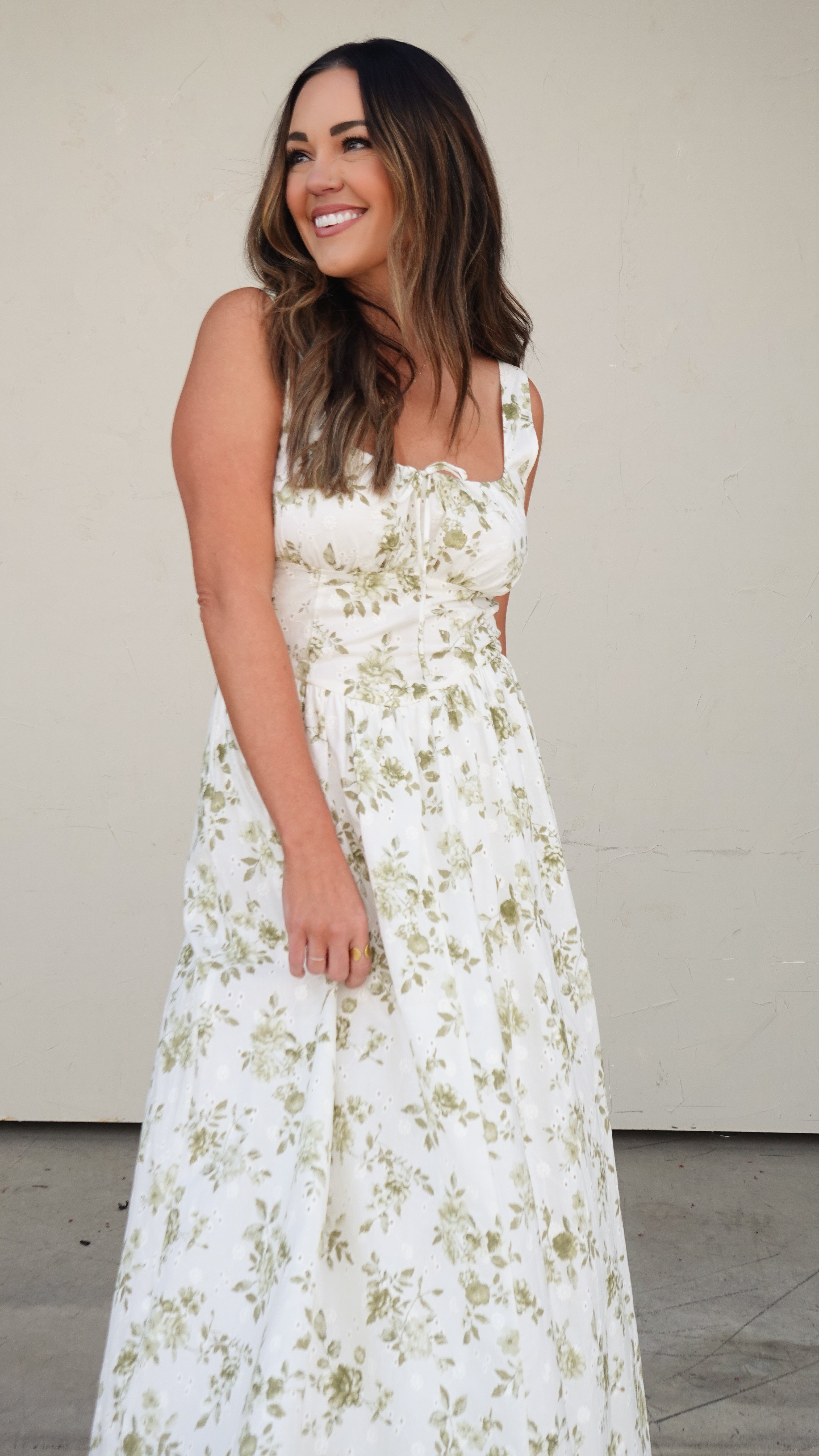 Green Floral Eyelet Midi Dress | Elegant Women's Fashion by coolavocek