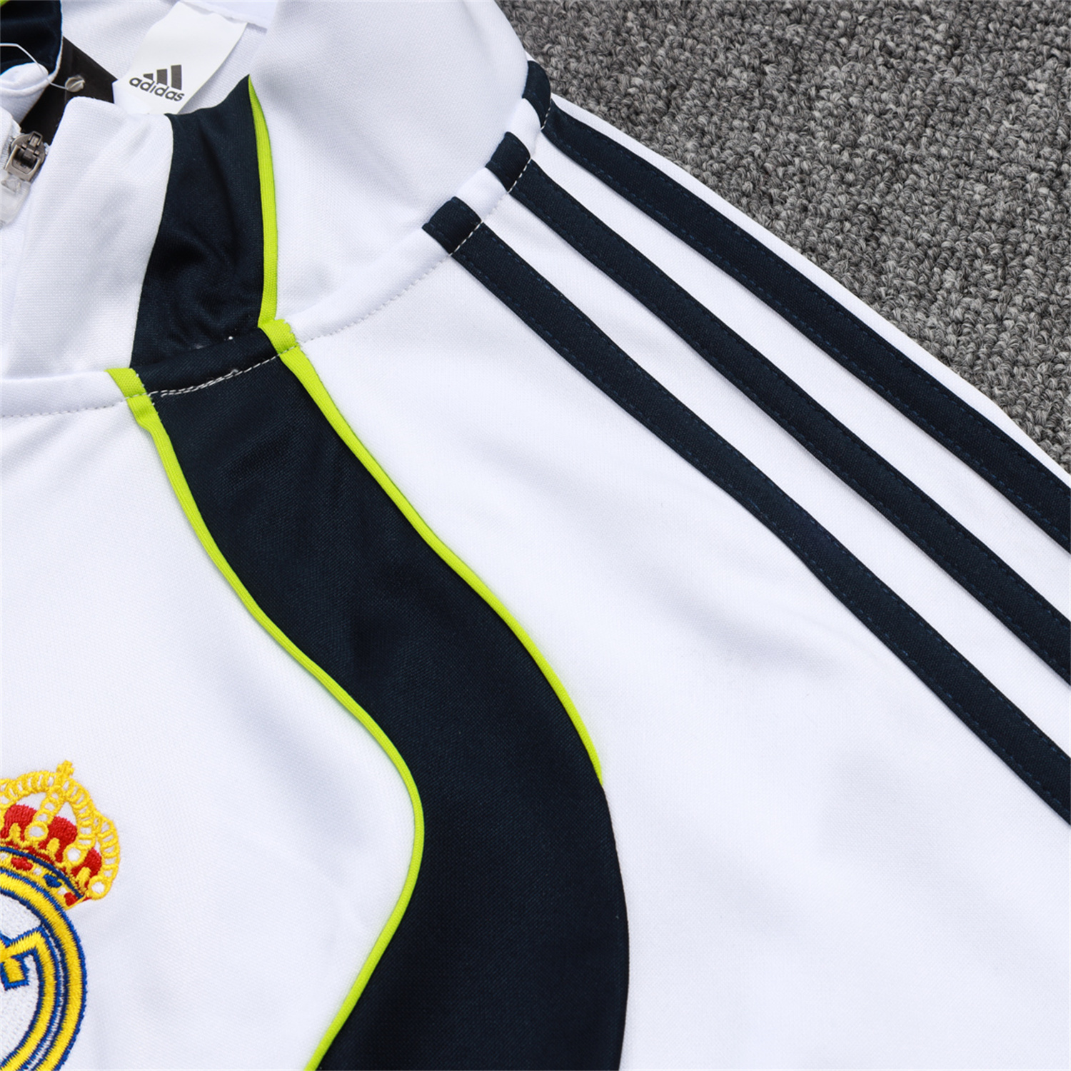 AlphaJersey-Real Madrid 25-26 Long Sleeve Training Set - White Urban Purist Style and Deep Blue Pants