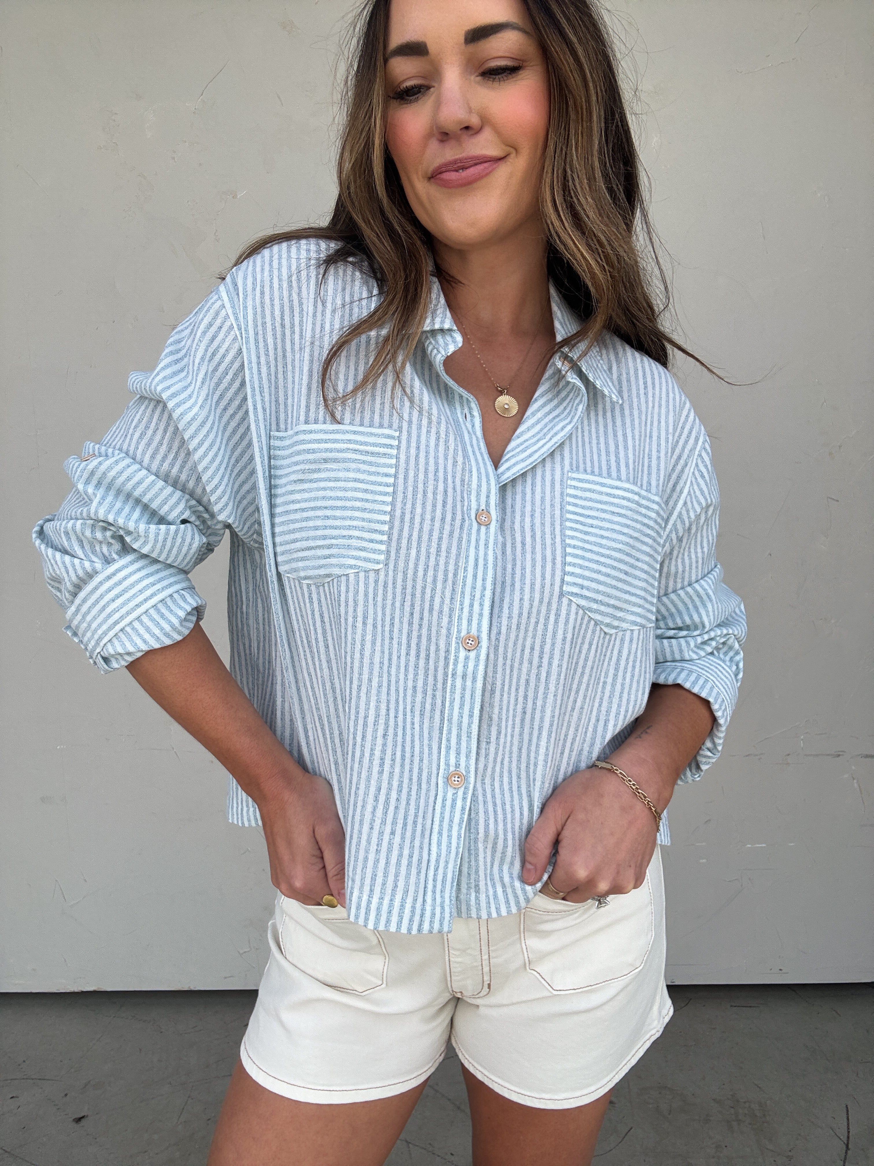 Blue Striped Linen Button-Down | Elegant Women's Fashion by coolavocek