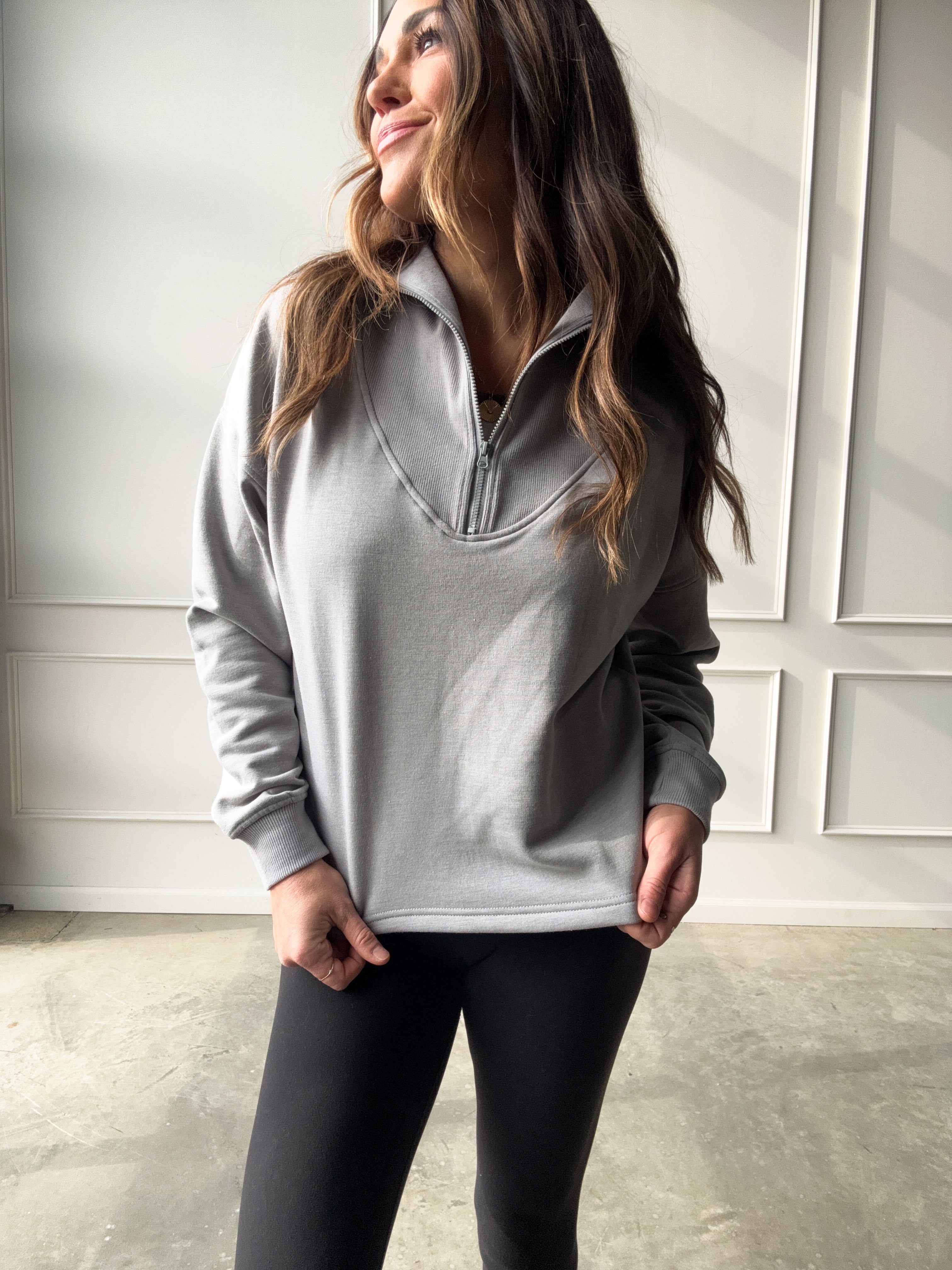 Gray Half-Zip Pullover | Elegant Women's Fashion by coolavocek