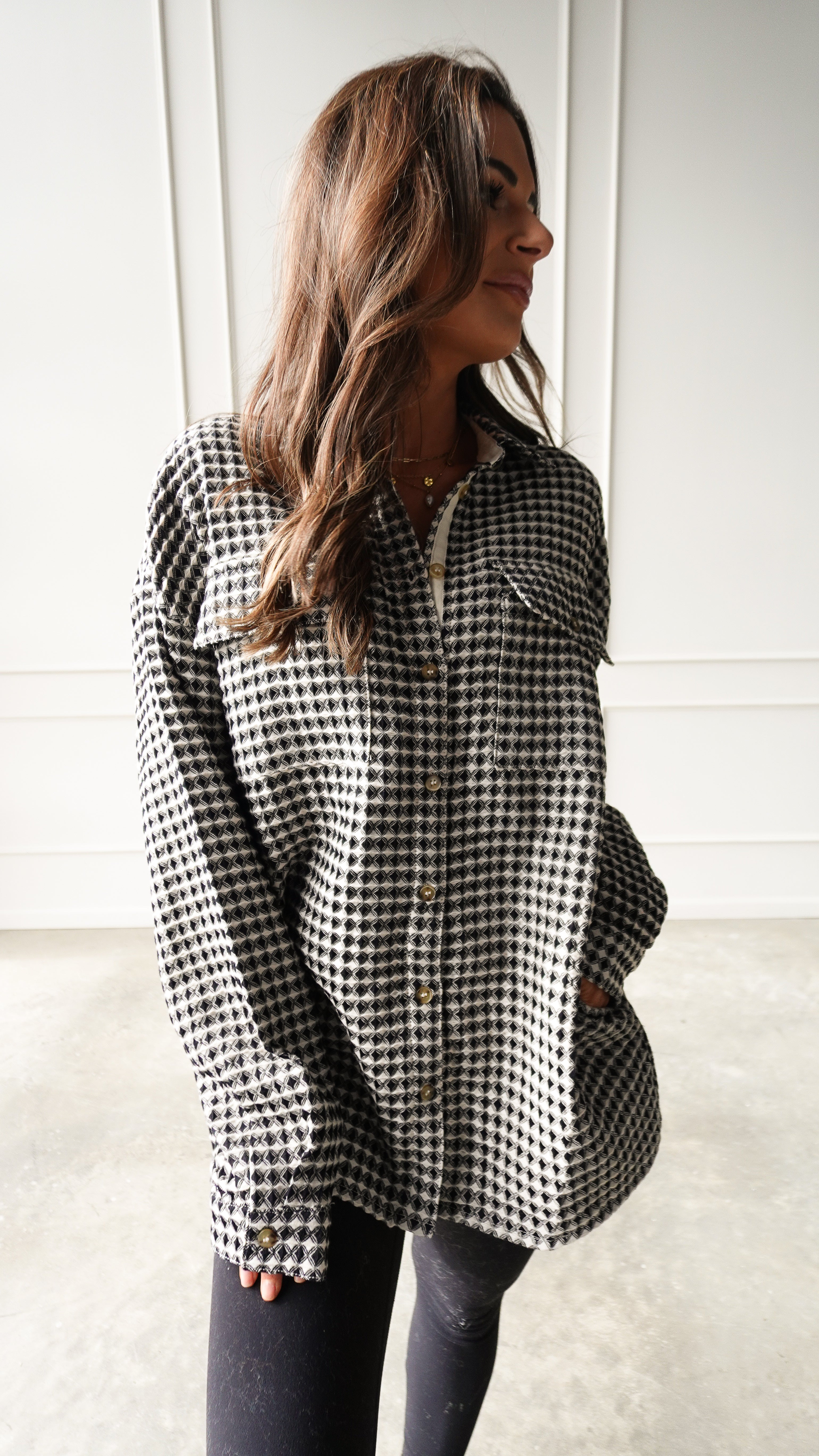 Patterned Waffle Textured Oversized Shacket | Elegant Women's Fashion by coolavocek