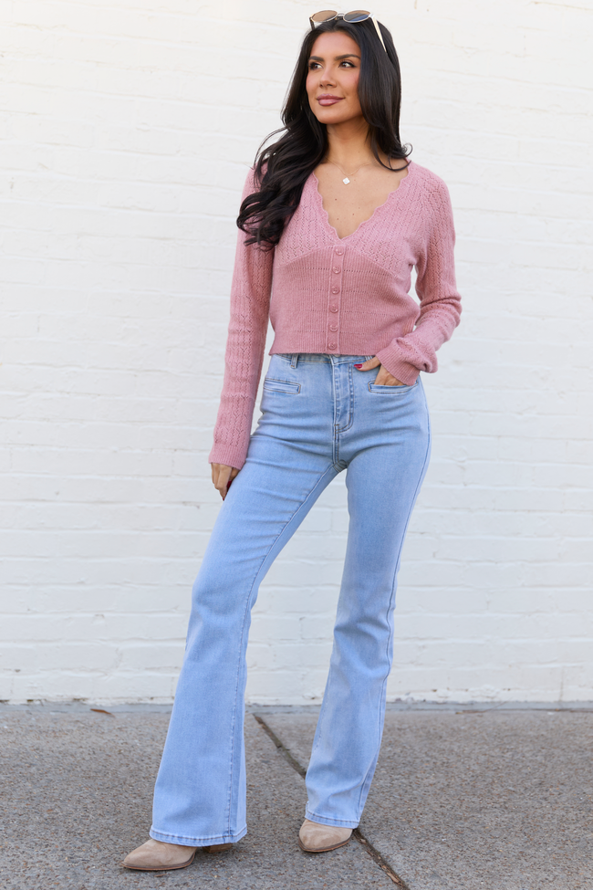 Pheobe Mauve Pointelle Cardigan Top | Elegant Women's Fashion by coolavocek