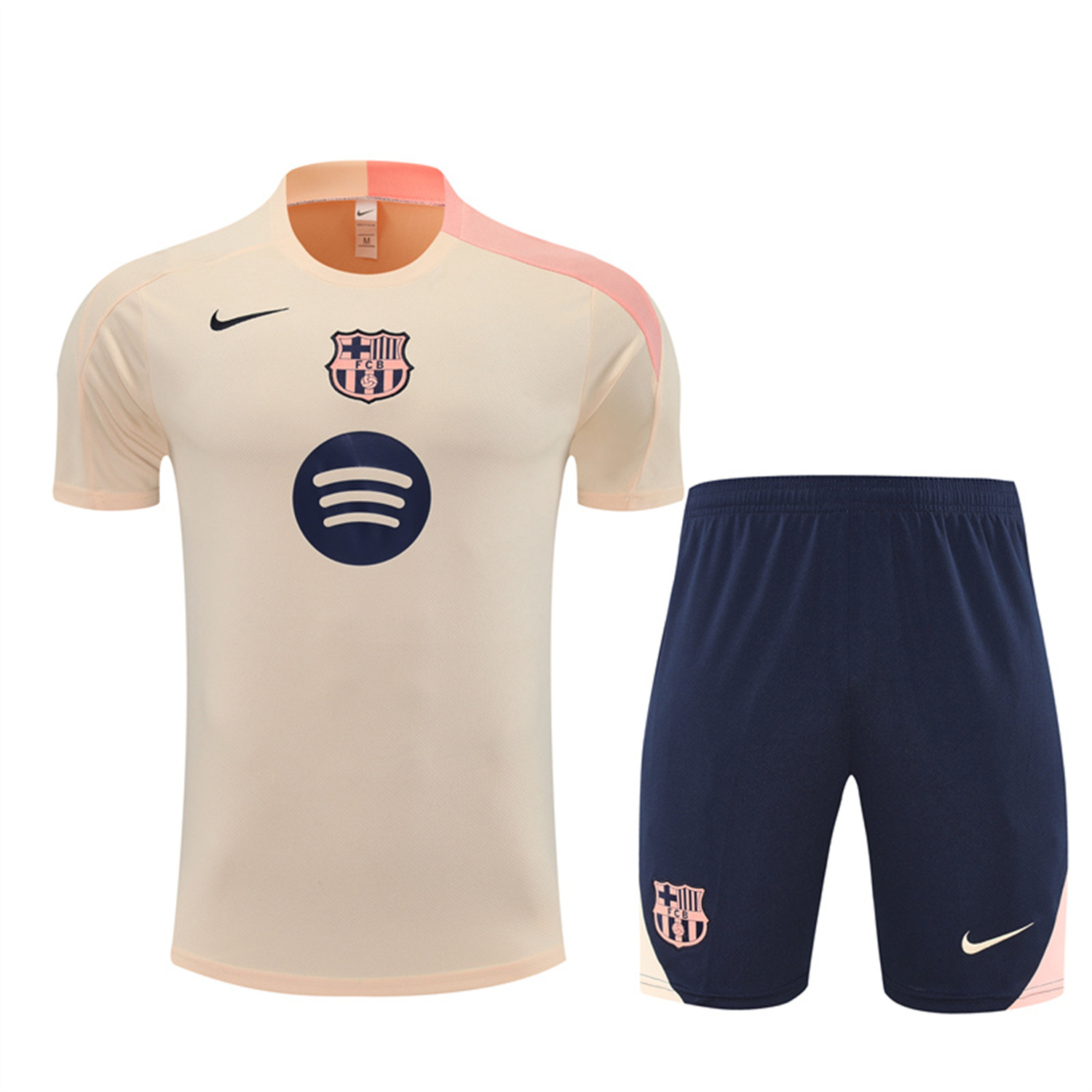 AlphaJersey-Barcelona 25-26 Short-Sleeve Training Set - Beige Top & Blue Shorts