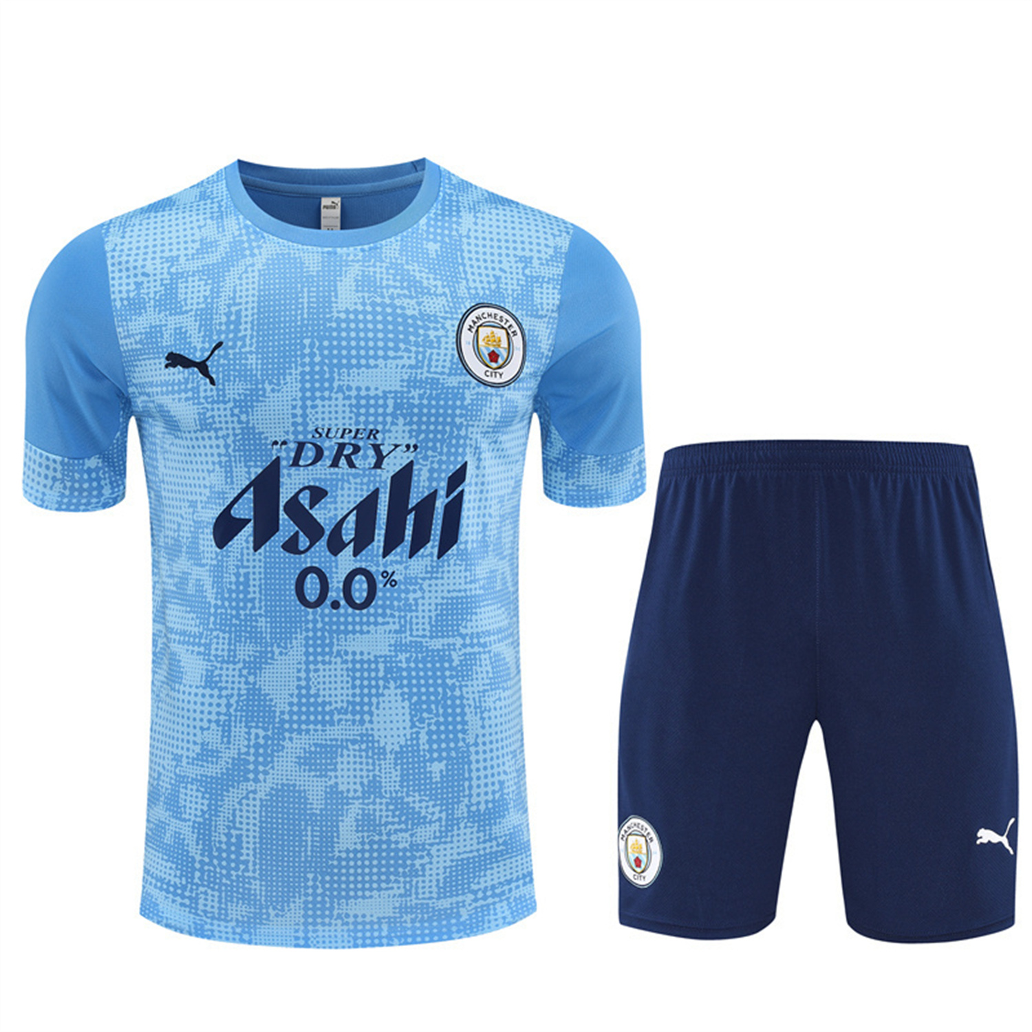 AlphaJersey-Manchester City 25-26 Kids Short-Sleeve Training Set - Light Blue Camouflage Top & Deep Blue Shorts