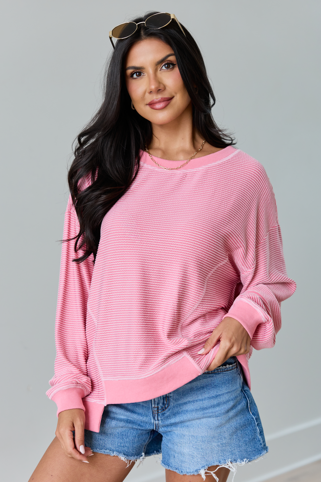 Melanie Pink Striped Pullover SALE | Elegant Women's Fashion by coolavocek