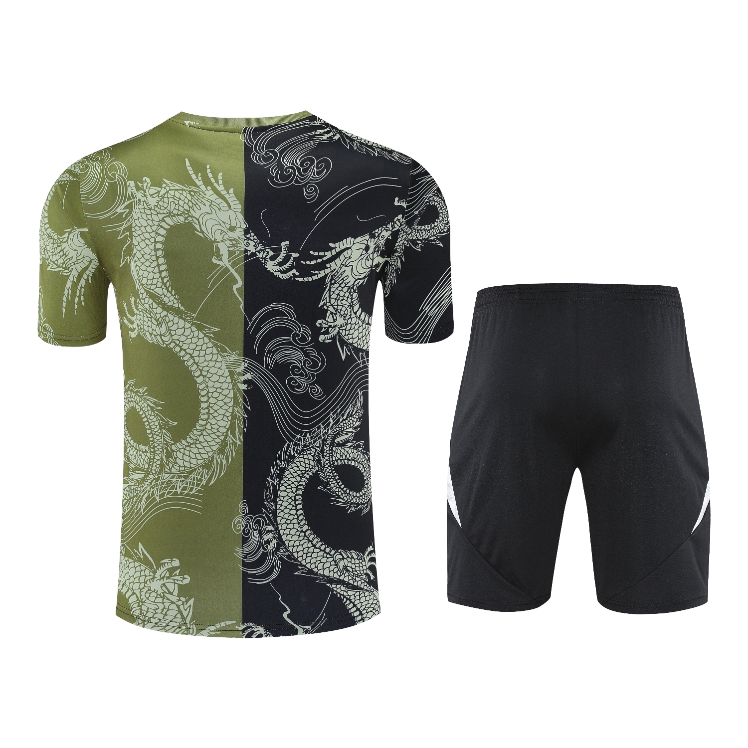 AlphaJersey-Real Madrid 25-26 Short-Sleeve Training Set - Green-Black Dragon Top & Black-White Shorts