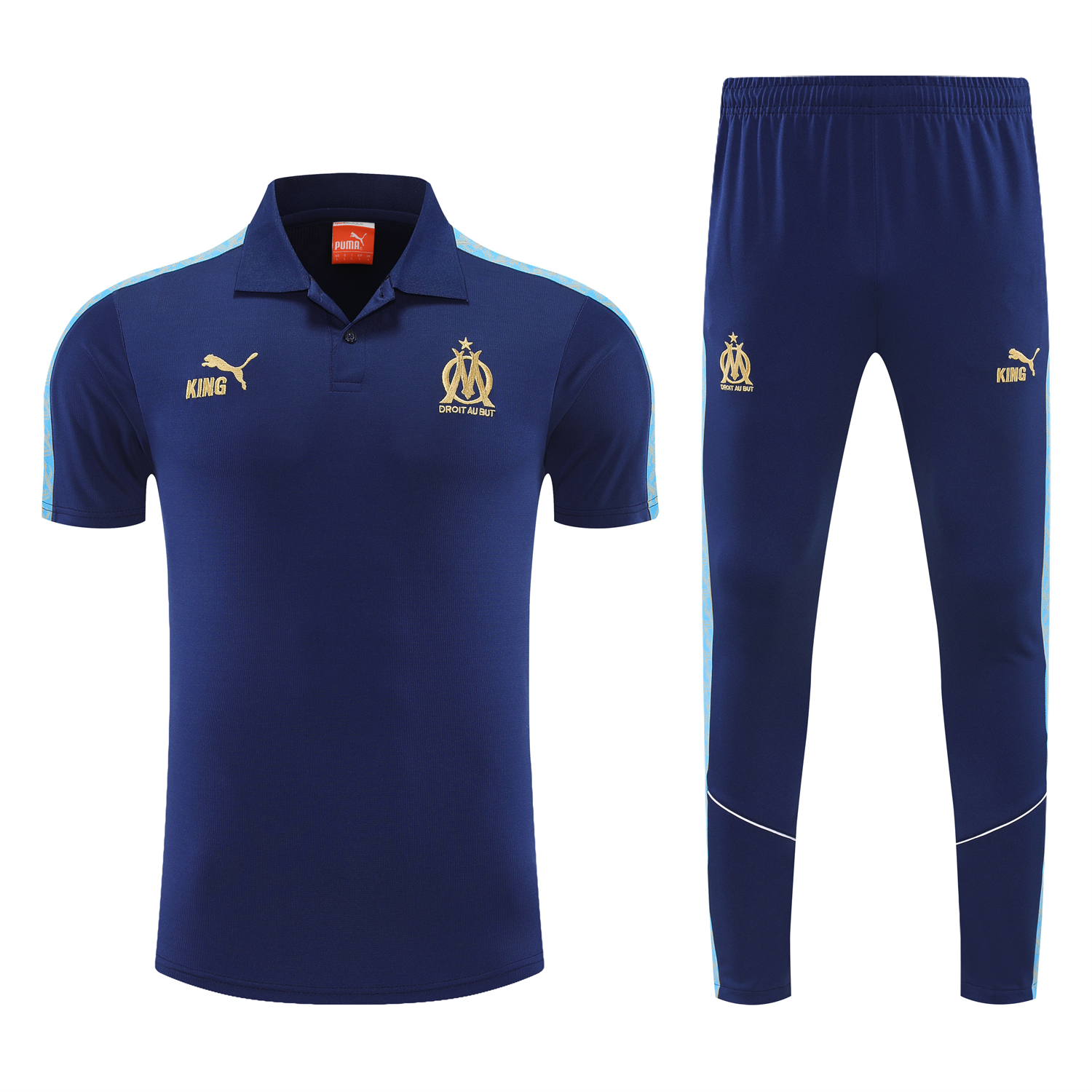 AlphaJersey-Marseille 25-26 POLO Short-Sleeve Training Set - Dark Blue Top and Pants