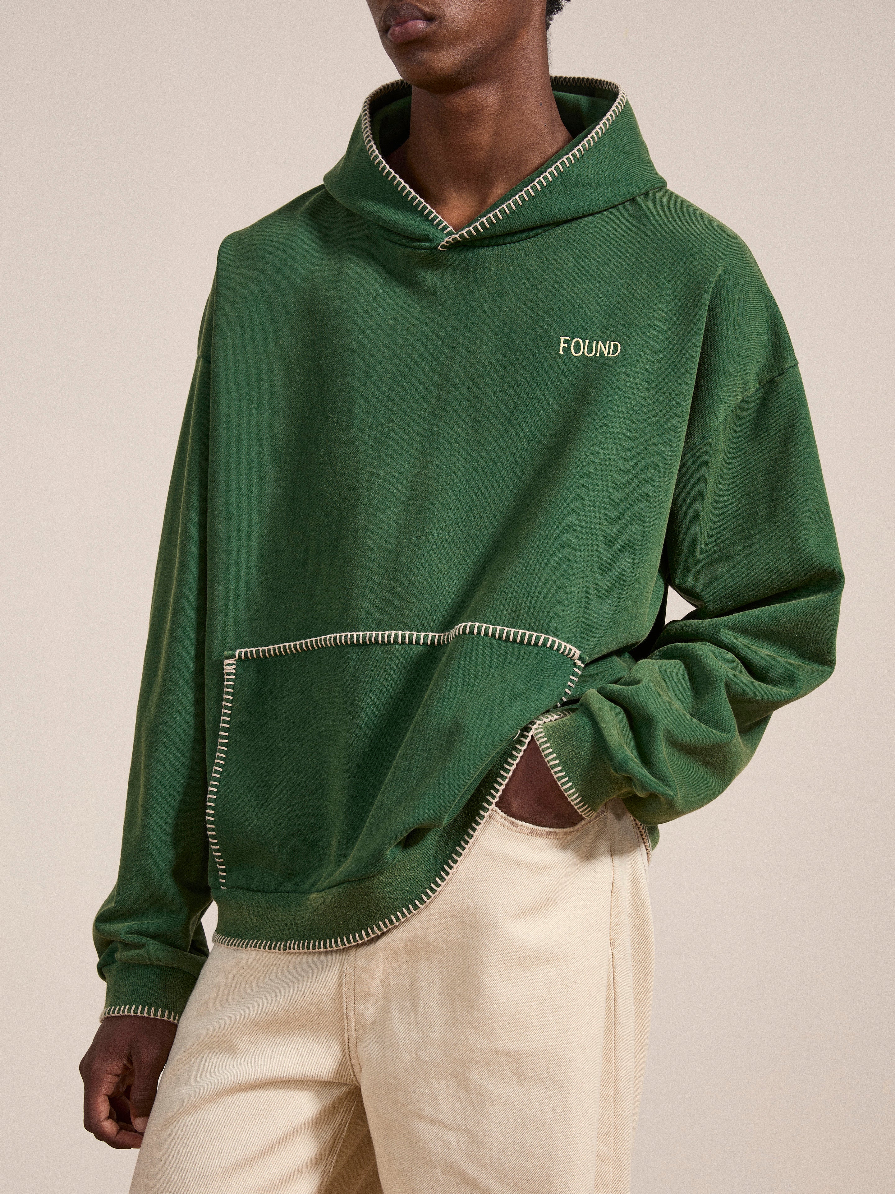 Stitched Border Distressed Logo Hoodie | Modern Menswear by yycbvcnbmmnbm