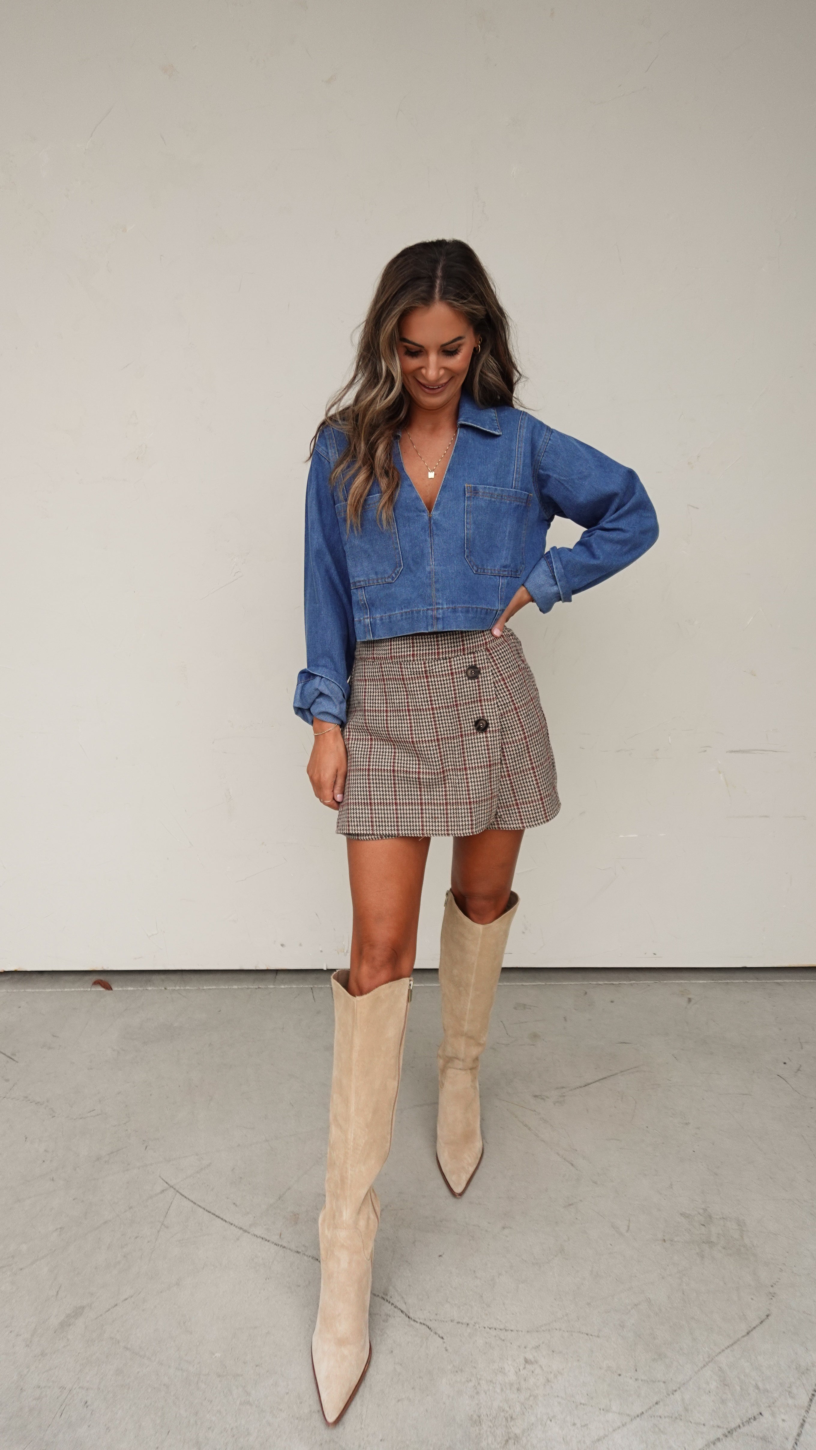 Denim Long Sleeve Cropped Top | Elegant Women's Fashion by coolavocek