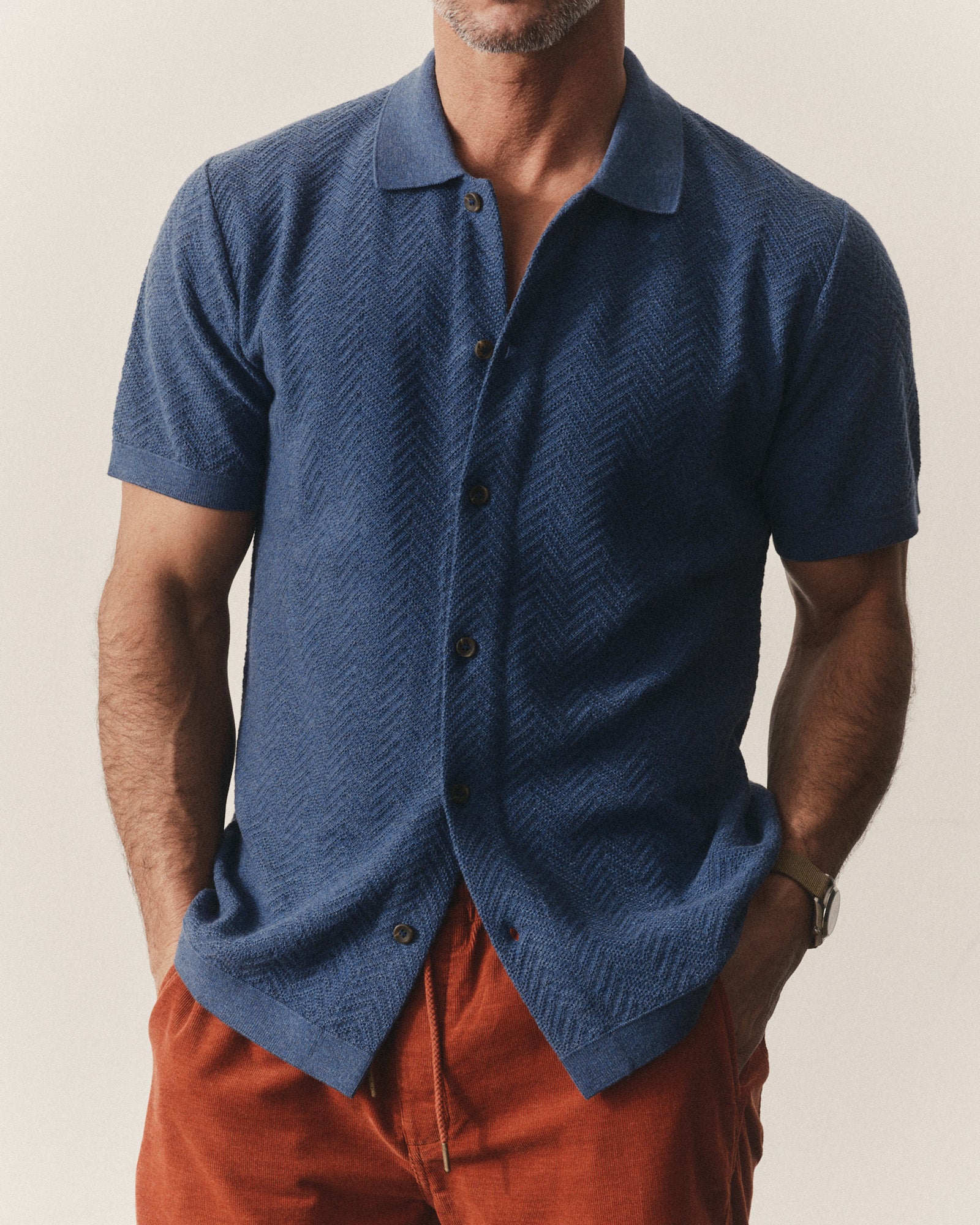The Button Down Polo in Gulf Stream Herringbone | Modern Menswear by yycbvcnbmmnbm