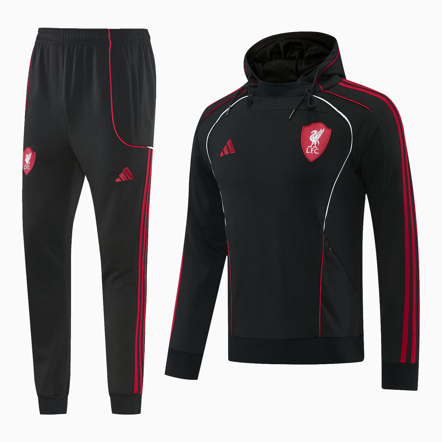 AlphaJersey-Liver.pool 25-26 Hooded Windbreaker Training Set - Black Top & Black Pants