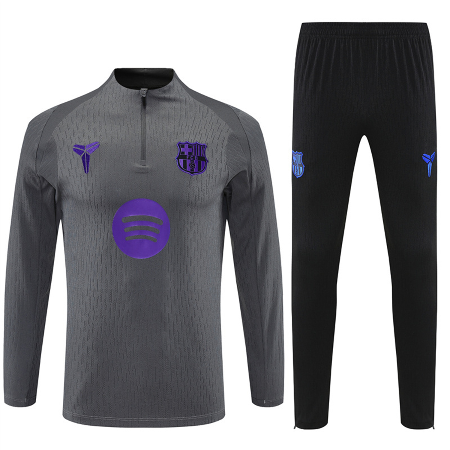 AlphaJersey-Barcelona 25-26 Kids Long Sleeve Training Set - Grey Top & Black Pants