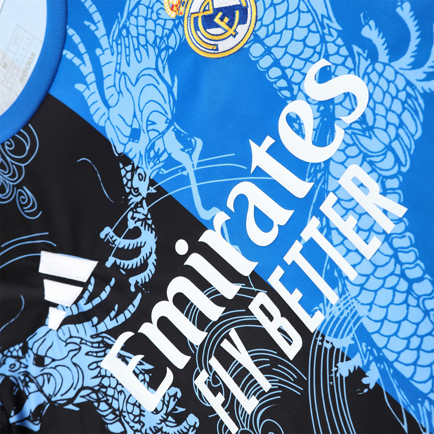 AlphaJersey-Real Madrid 25-26 Short-Sleeve Training Set - Blue Black Dragon Top & Black-White Shorts