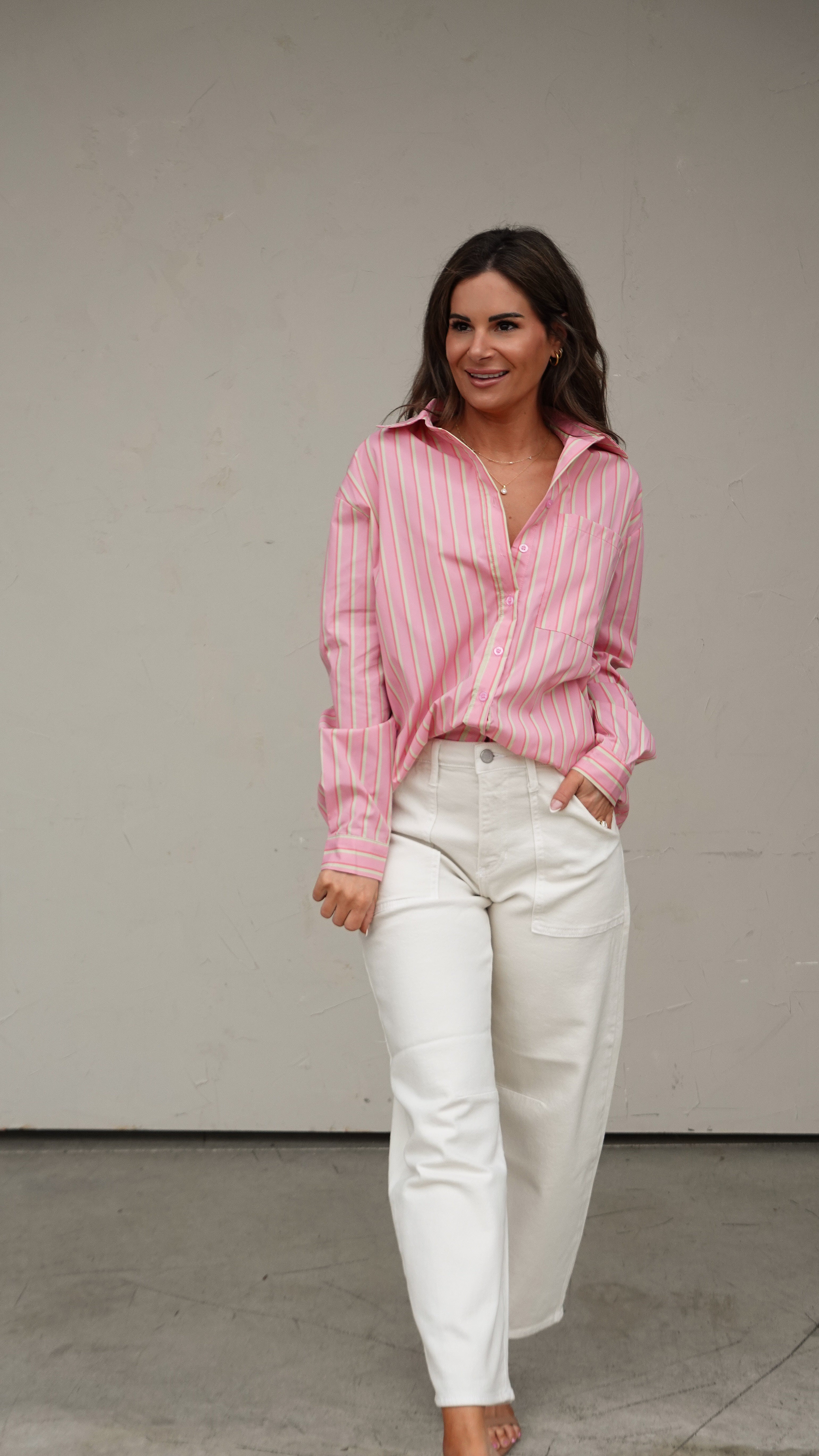 Pink Striped Button-Down Shirt | Elegant Women's Fashion by coolavocek