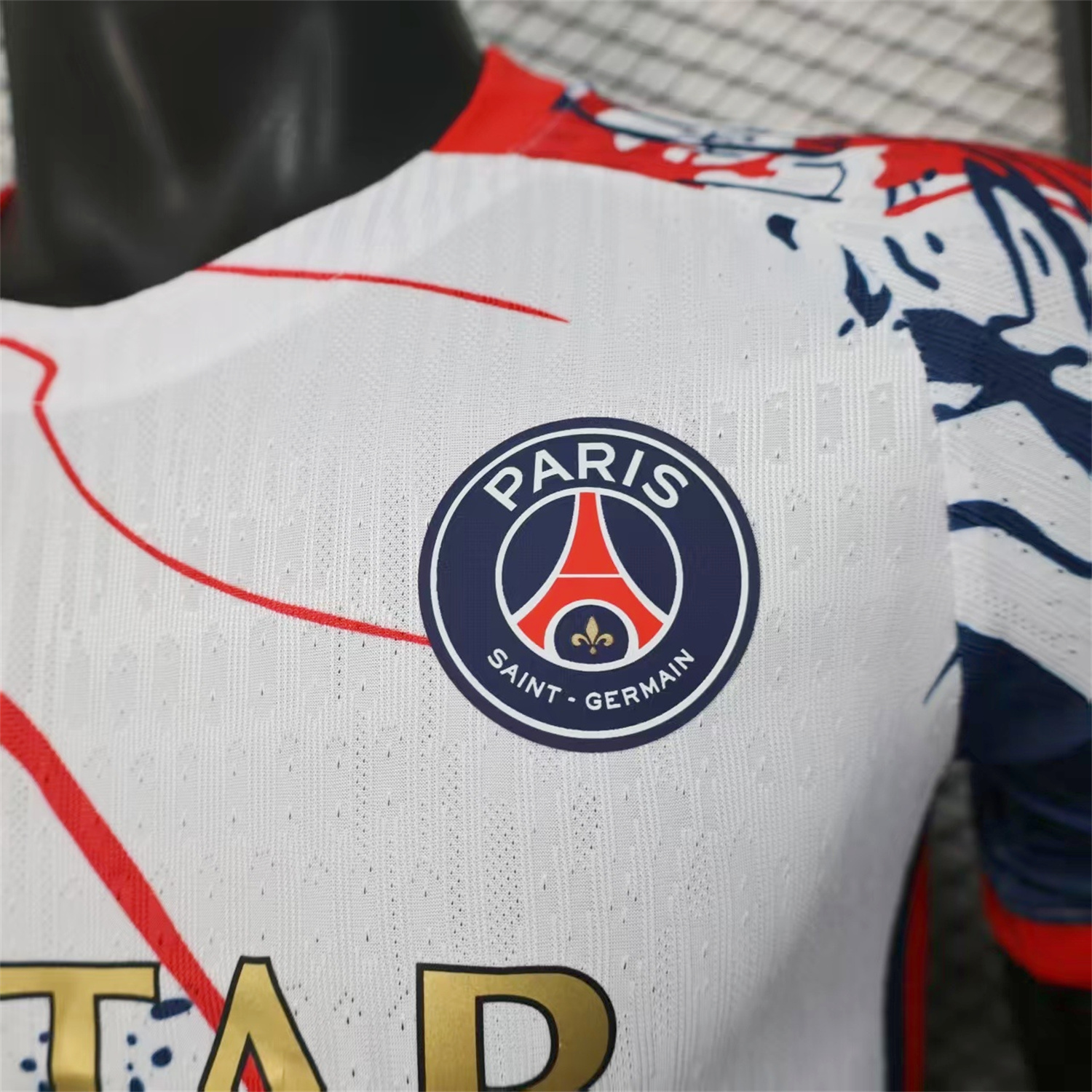 AlphaJersey-Paris Saint-Germain PSG 25-26 Red And Blue Lines White Special Jersey - Player Version