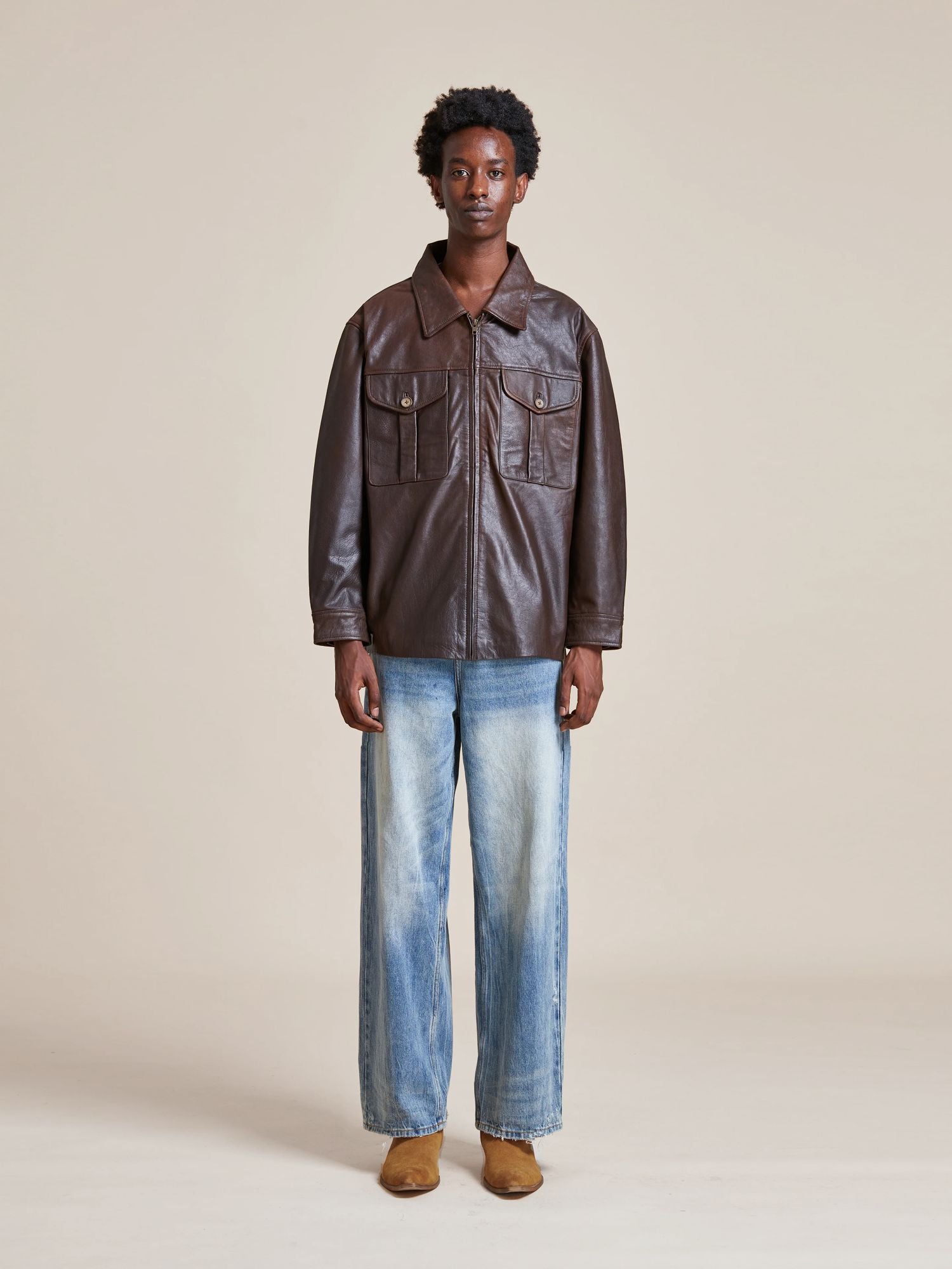 Sepia Leather Overshirt | Modern Menswear by yycbvcnbmmnbm