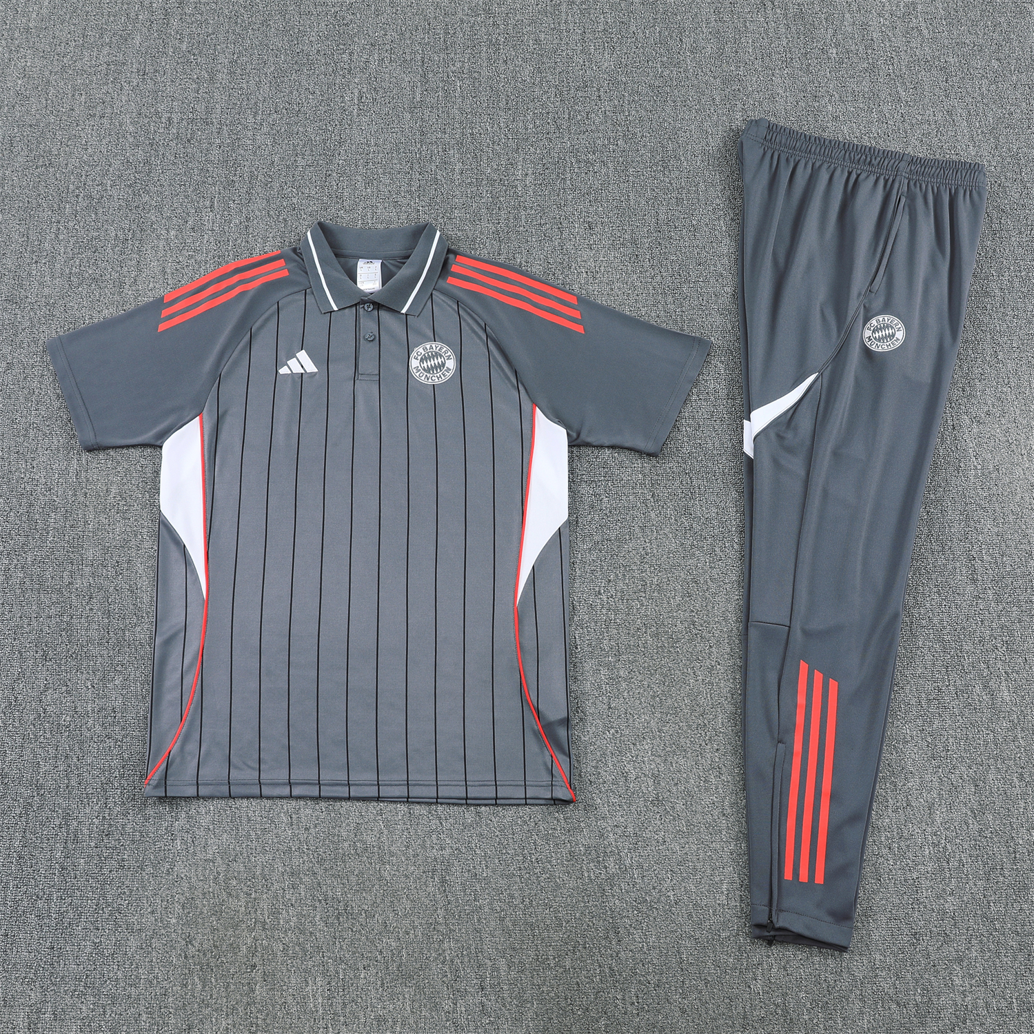 AlphaJersey-Bayern Munich 25-26 POLO Short-Sleeve Training Set - Deep Grey Top and Pants