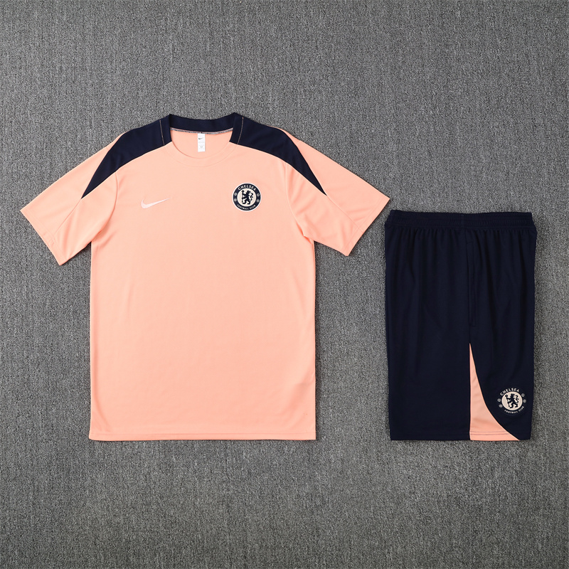 AlphaJersey-C.H.E.L.S.E.A 25-26 Kids Short-Sleeve Training Set - Pink top & Blue Shorts