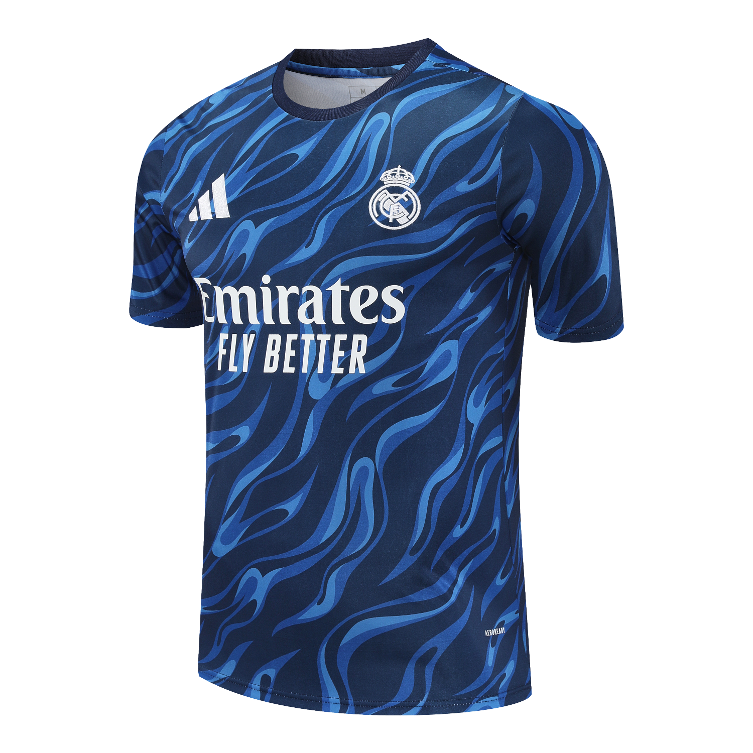 AlphaJersey-Real Madrid 25-26 Short-Sleeve Training Set - Blue Water Pattern Top & Deep Blue Shorts