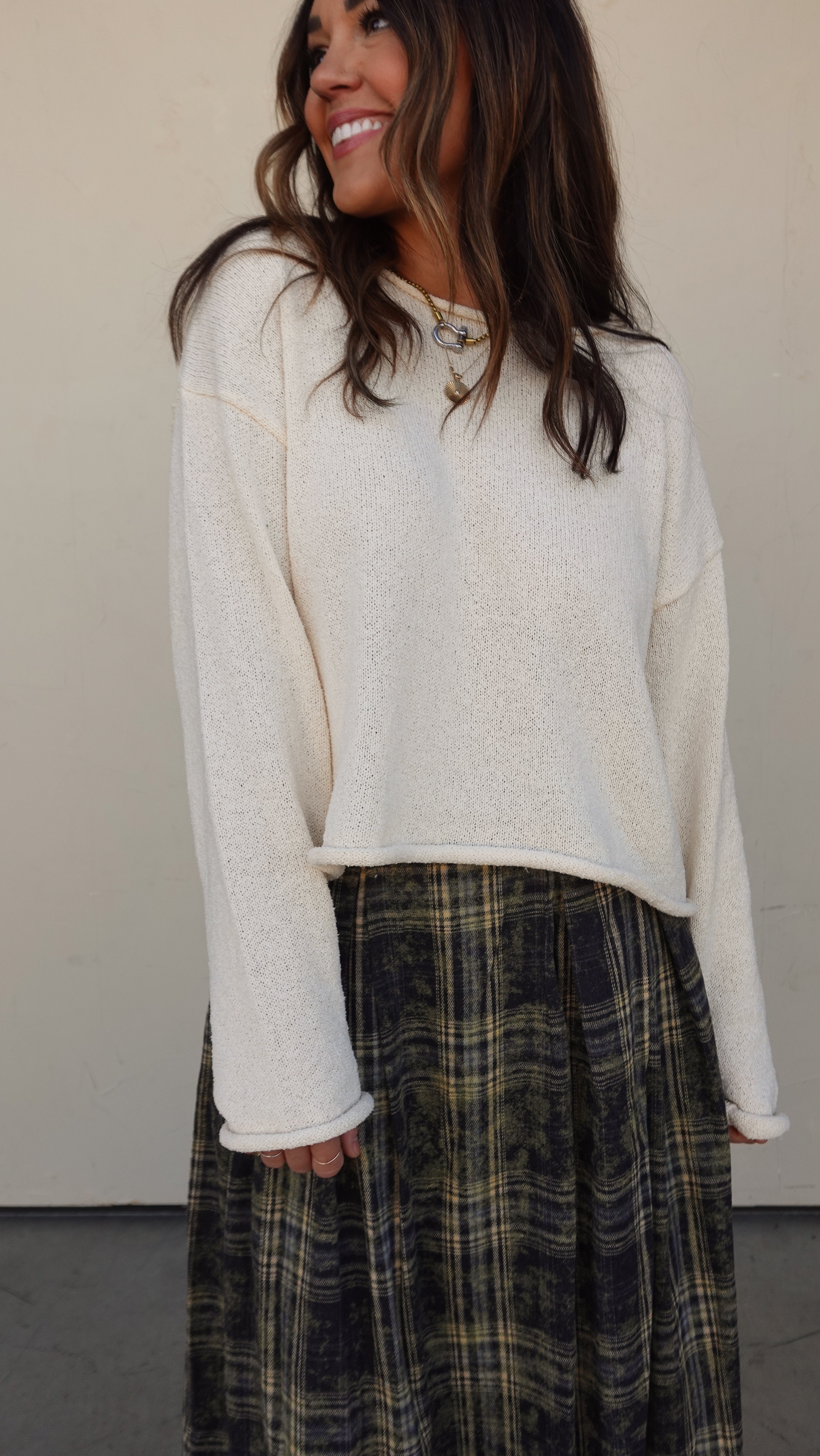 Cream Rolled Hem Sweater | Elegant Women's Fashion by coolavocek