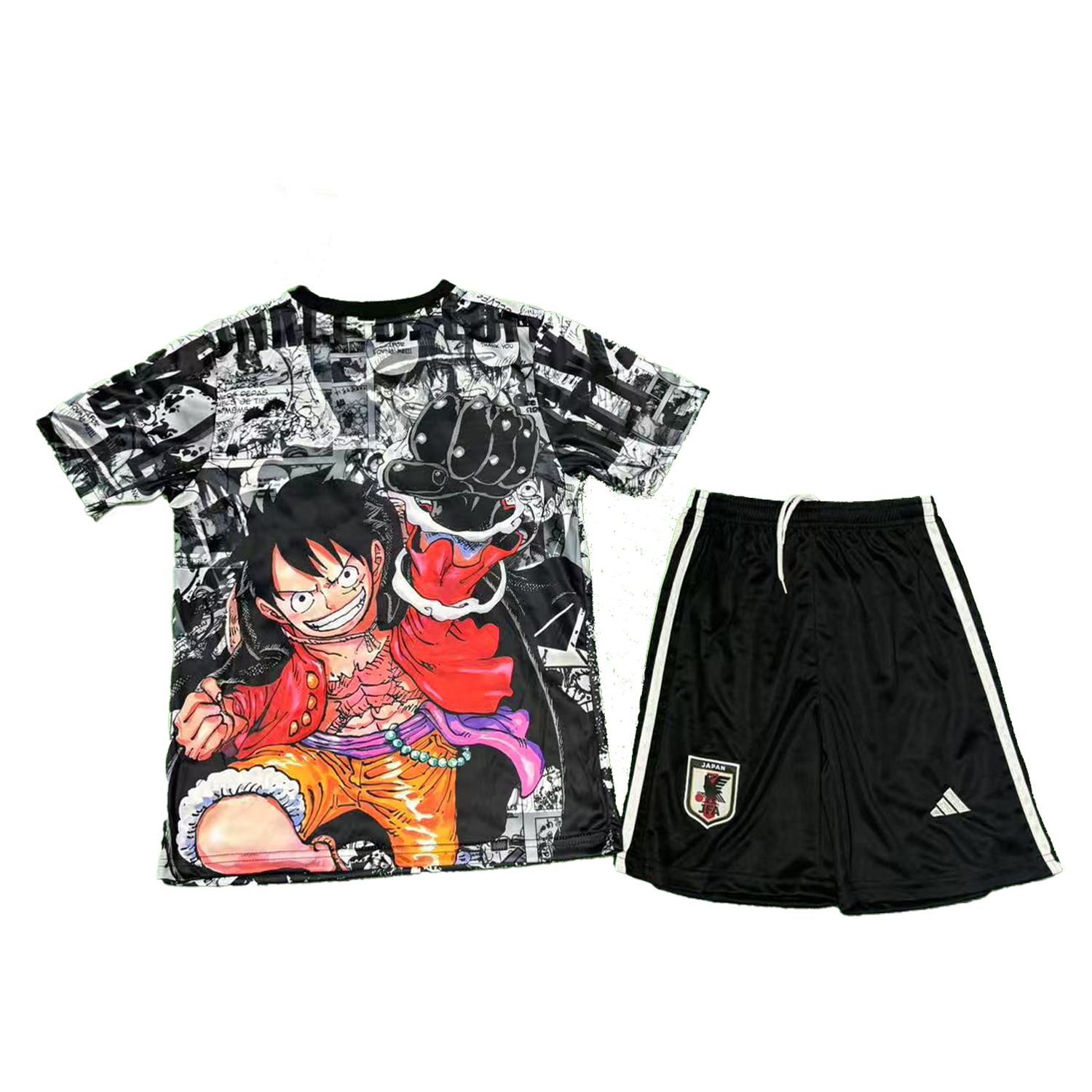 AlphaJersey-Japan 25-26 Luffy Flame Fist White And Black Special Kids Kit