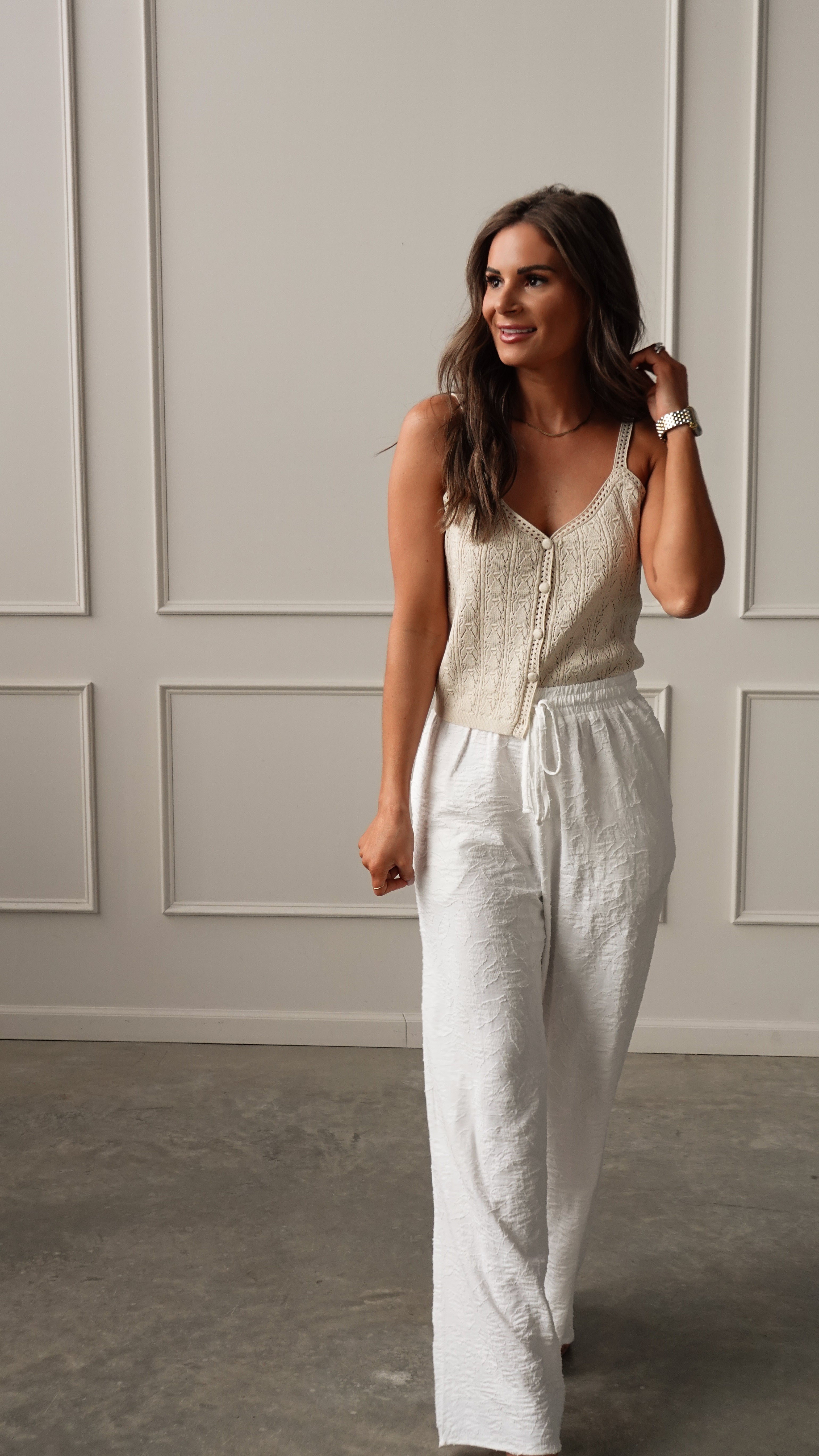 Cream Pointelle Knit Top | Elegant Women's Fashion by coolavocek