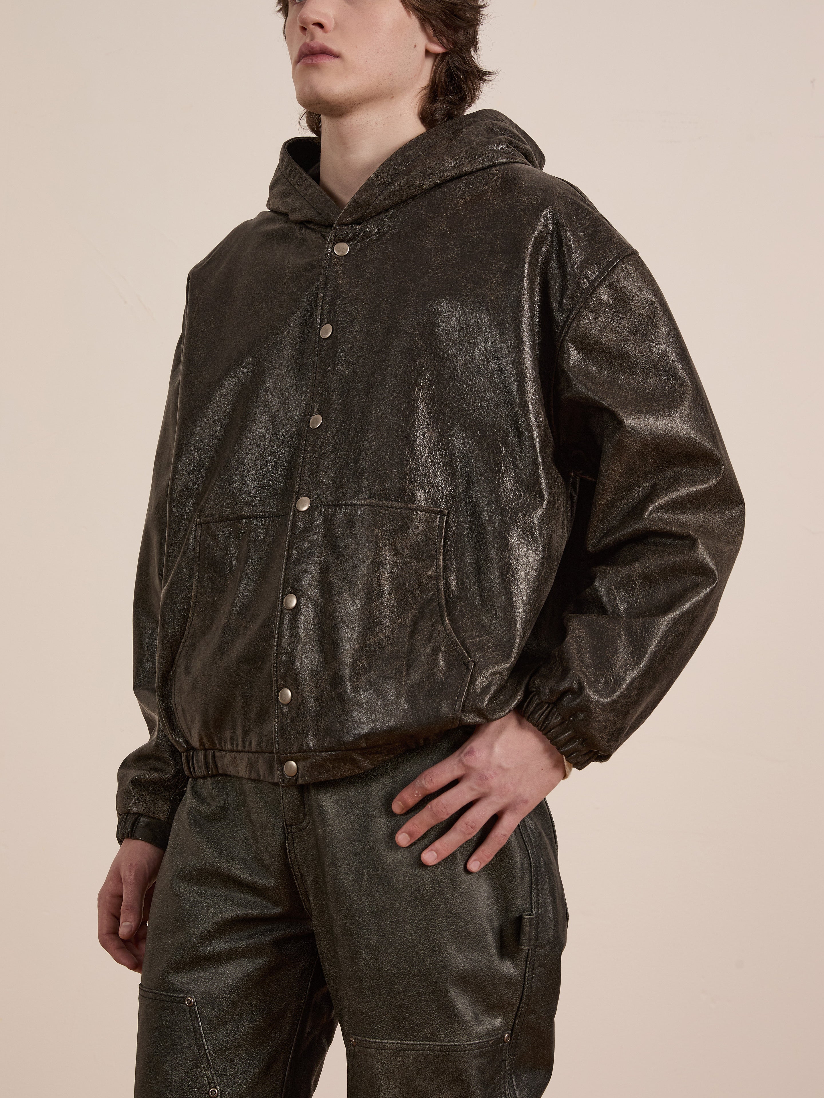 Distressed Genuine Leather Hoodie | Modern Menswear by yycbvcnbmmnbm