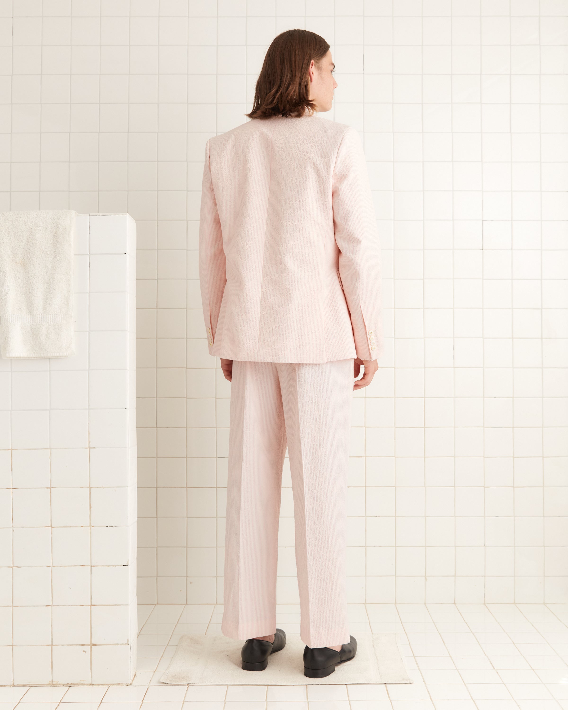 Club Stripe Double-Breasted Suit Jacket - Pink/White | Modern Menswear by yycbvcnbmmnbm