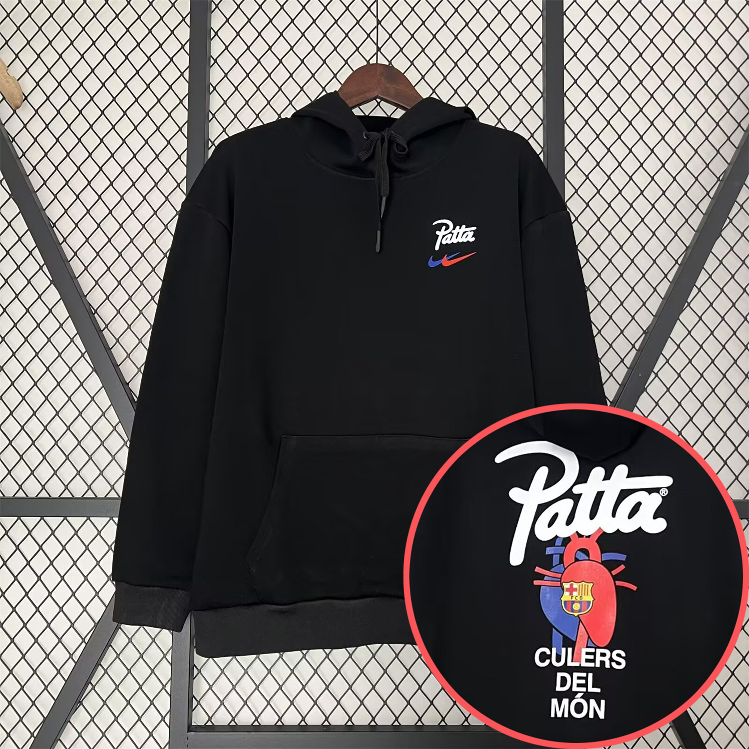 AlphaJersey-Barcelona x Patta 25-26 Black Unisex Pullover Hoodie