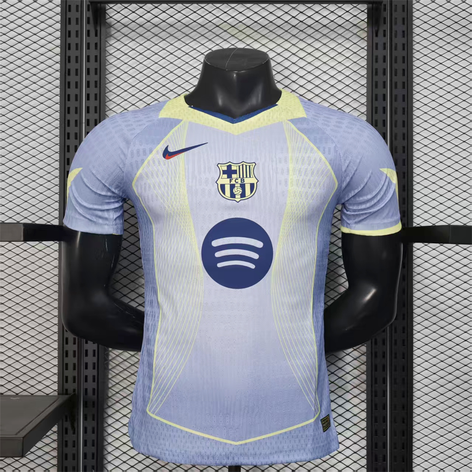 AlphaJersey-Barcelona 25-26 T90 Blue and White Gradient and Yellow Lines Special Jersey - Player Version