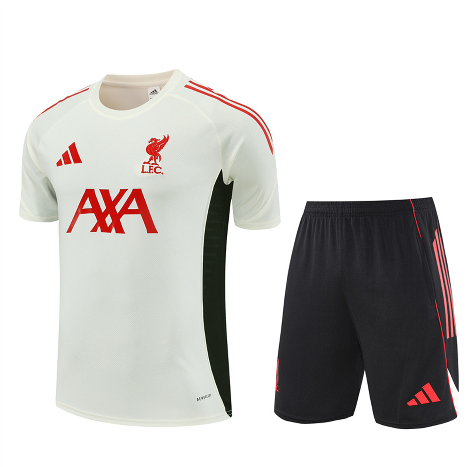 AlphaJersey-Liver.pool 25-26 Short-Sleeve Training Set Off White Top & Black Shorts