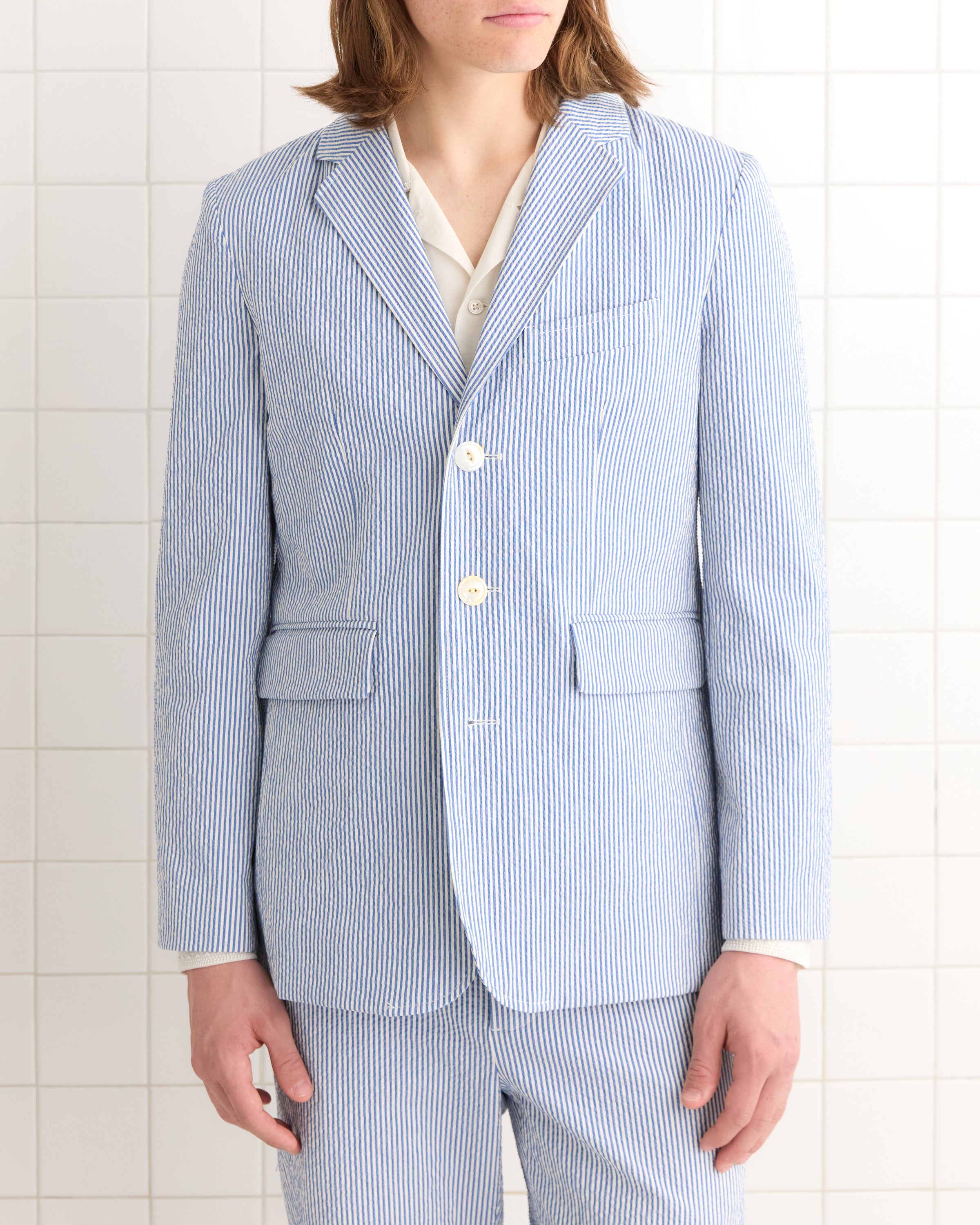 Club Stripe Single-Breasted Suit Jacket - Blue/White | Modern Menswear by yycbvcnbmmnbm