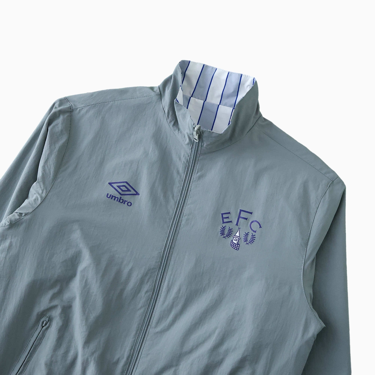 AlphaJersey-Everton 1988-89 Retro Style Double Sided Reversible Windbreaker - White & Grey