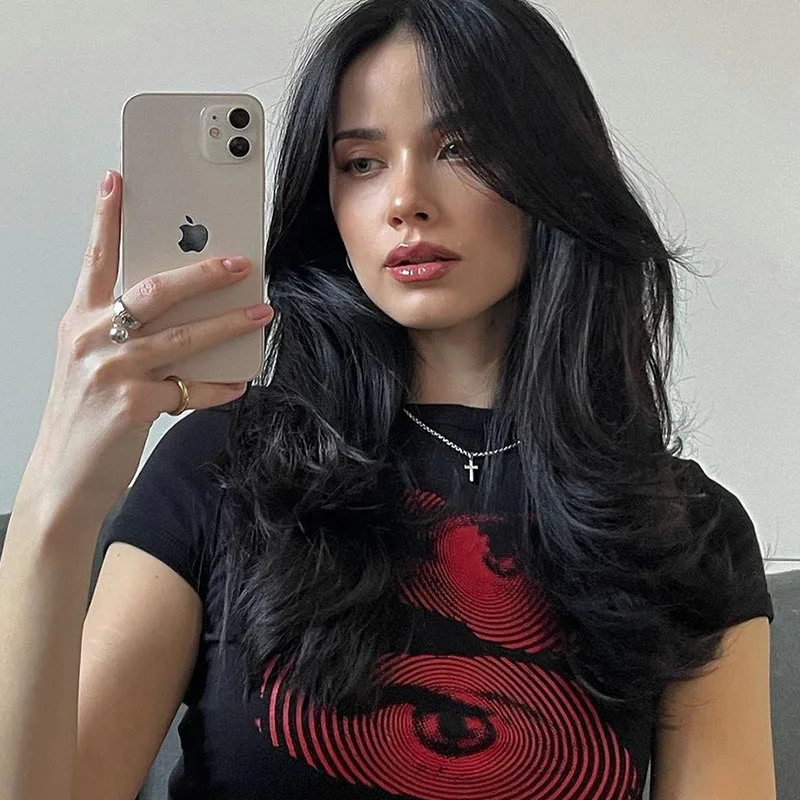 Sexy Women's T-shirt Harajuku Y2K Sweet Girl Slim Fit Open Navel Personalized Trendy Pattern Clothes