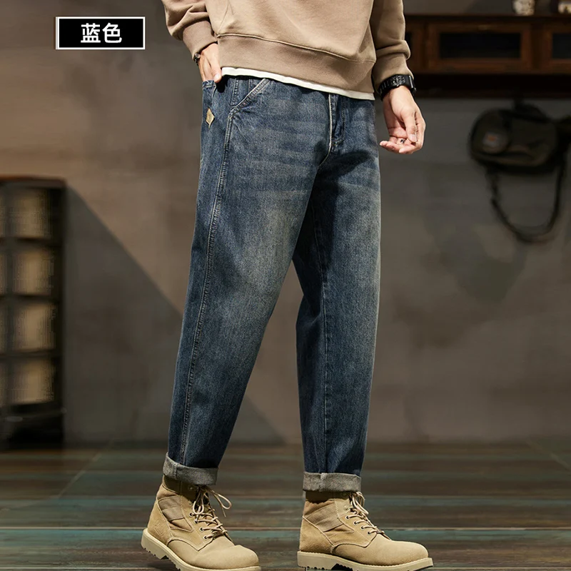 Autumn Winter Vintage Loose Casual Straight Jeans Men Trend Fashion Add Velvet All-match Harem Denim Pants Male Thick Trousers