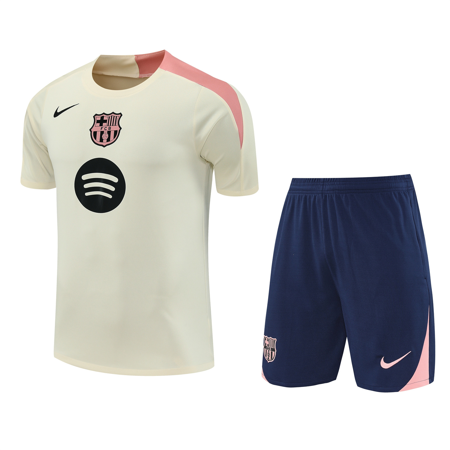 AlphaJersey-Barcelona 25-26 Short-Sleeve Training Set - Cream Top & Deep Blue Shorts