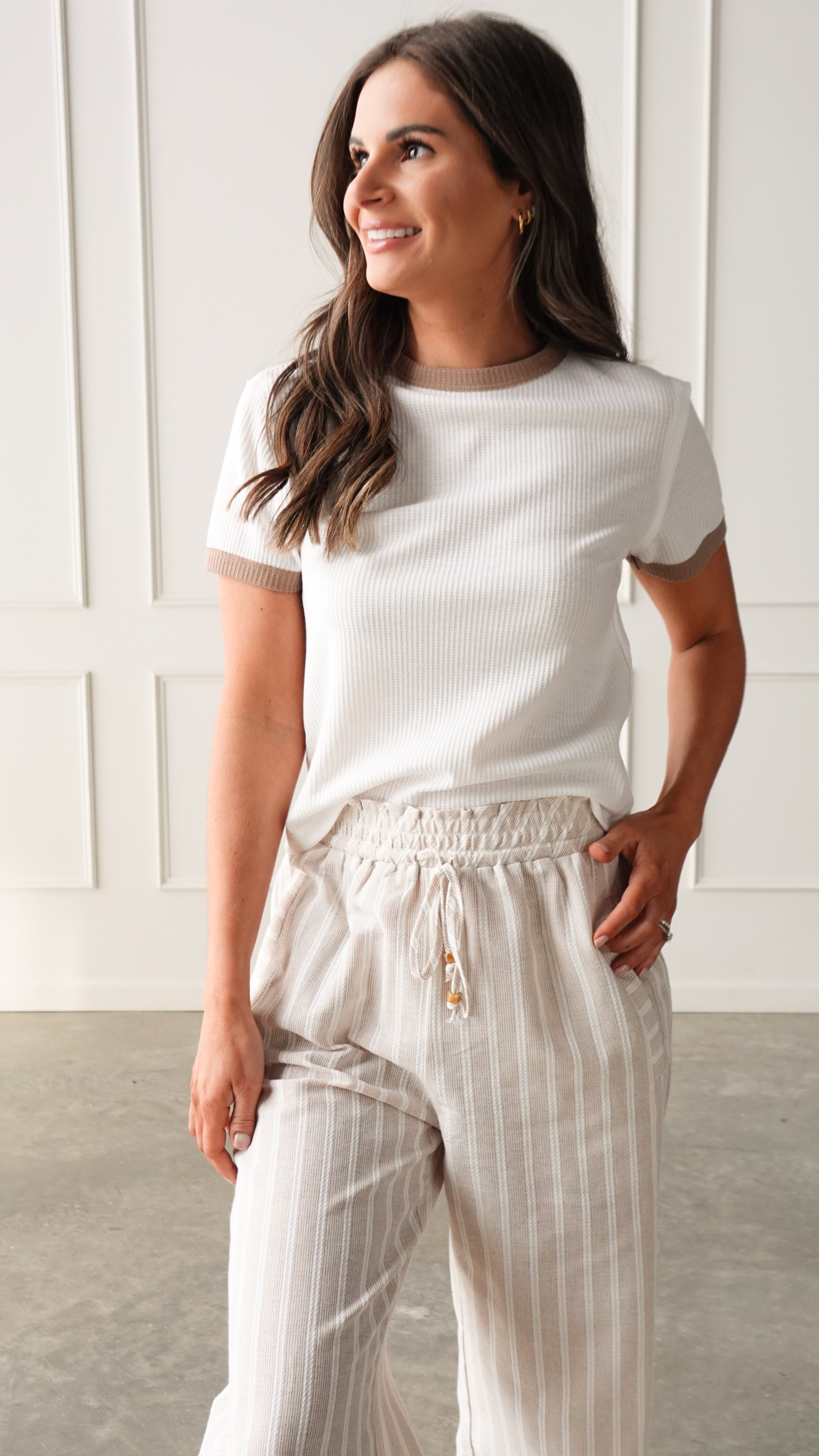 White/Mocha Waffle Tee | Elegant Women's Fashion by coolavocek