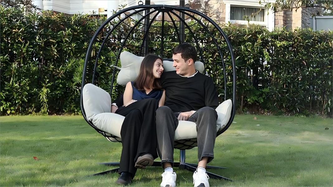 RIWENGO Double Hanging Egg Chair with Cushion, 700lbs Capacity - Foldable Patio Chair with Handwoven PE Wicker & Rust-Proof Frame, for Garden, Porch, Backyard Soft Lounge Swing Summervibes