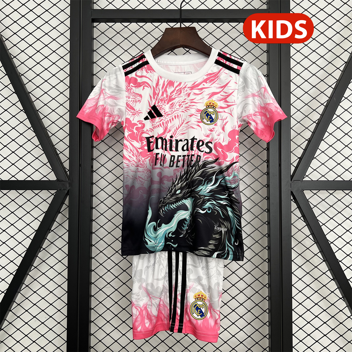 AlphaJersey-Real Madrid 25-26 Dragon Pink And Black Special Kids Kit