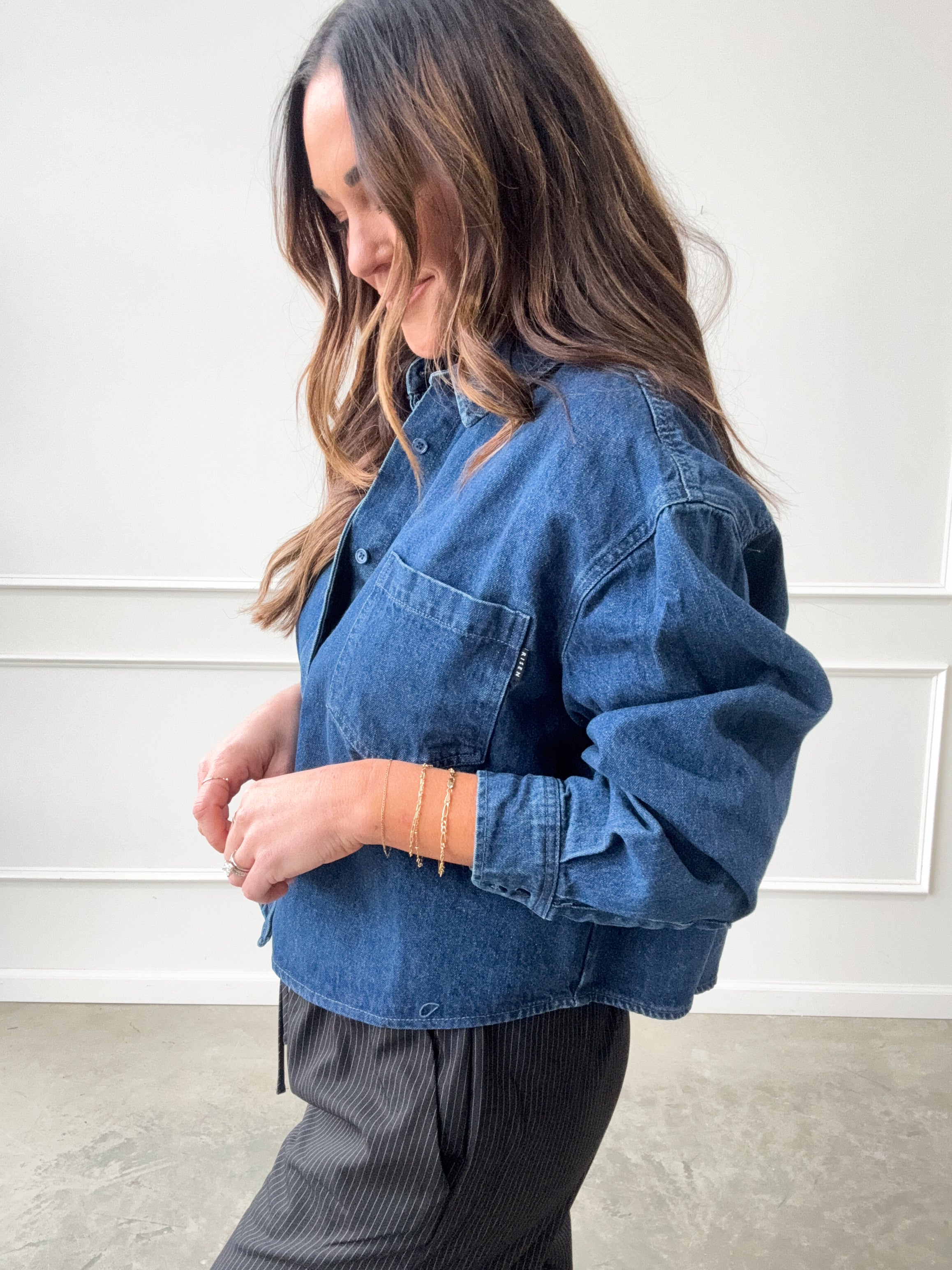 Dark Wash Cropped Denim Shirt | Elegant Women's Fashion by coolavocek