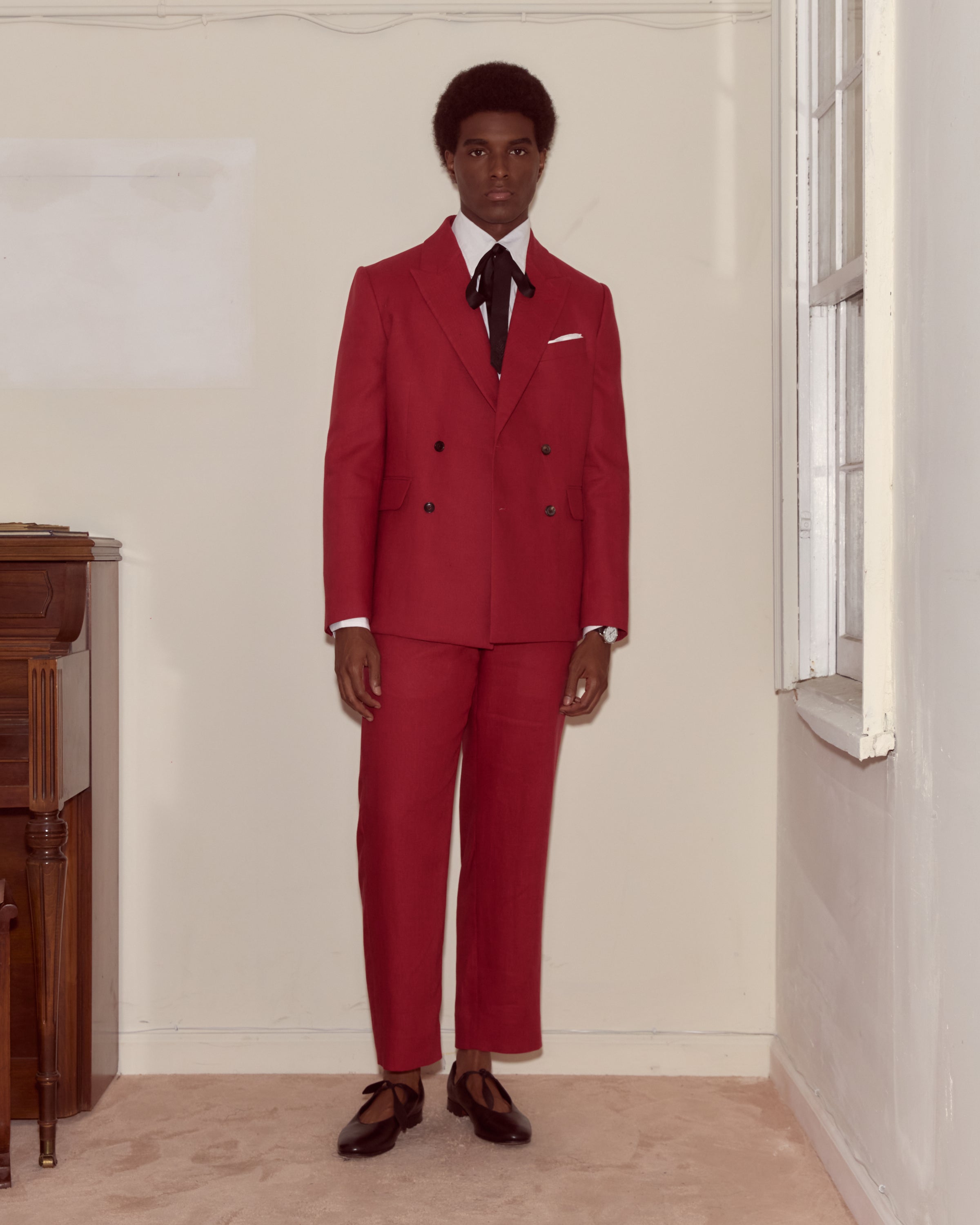 Lightweight Linen Double-Breasted Suit Jacket - Red | Modern Menswear by yycbvcnbmmnbm