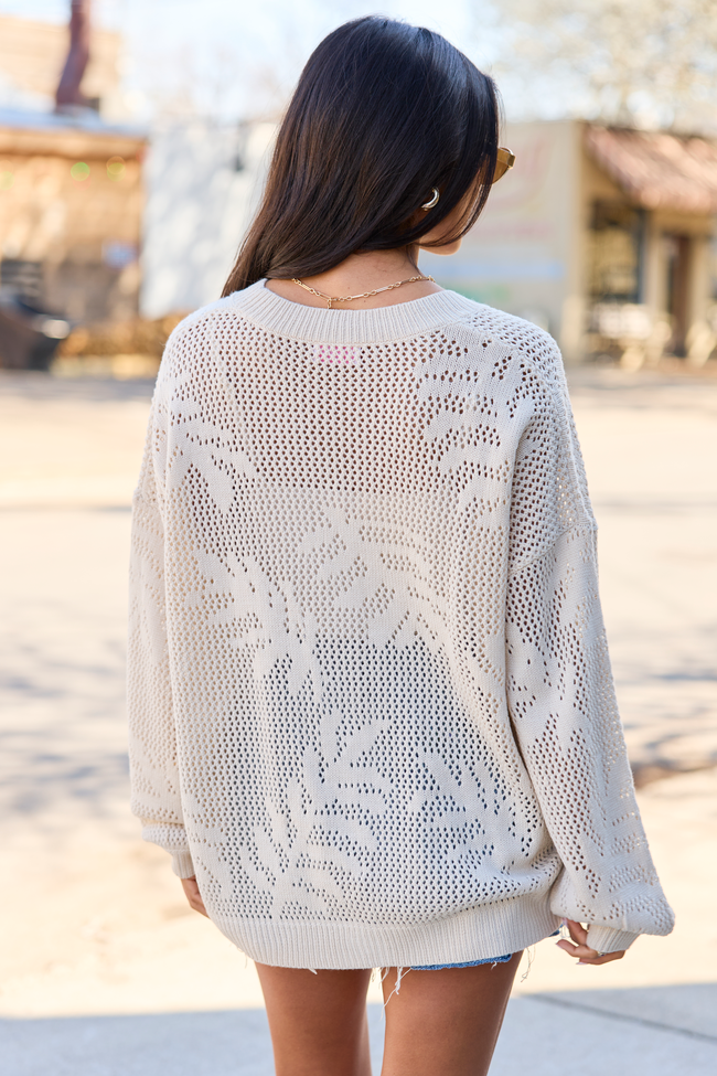 Botanic Bliss Beige Crochet Cardigan | Elegant Women's Fashion by coolavocek