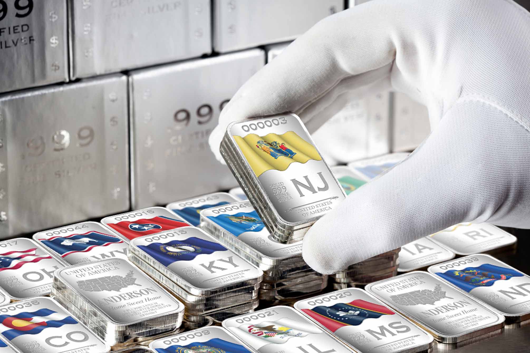 State Flag Silver Bars - Gloved Hand