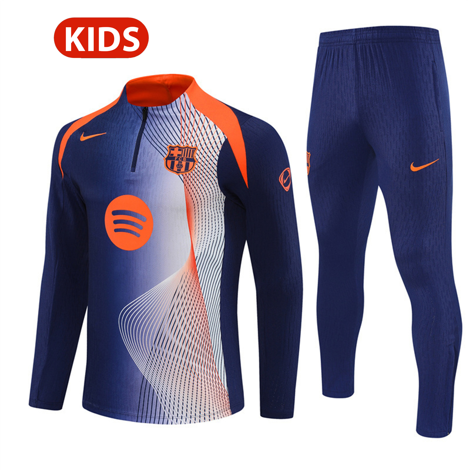 AlphaJersey-Barcelona 25-26 Kids Long Sleeve Training Set - Red Blue Line Top & Blue Pants