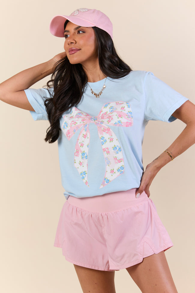 Floral Bow Light Blue Graphic Tee | Elegant Women's Fashion by coolavocek