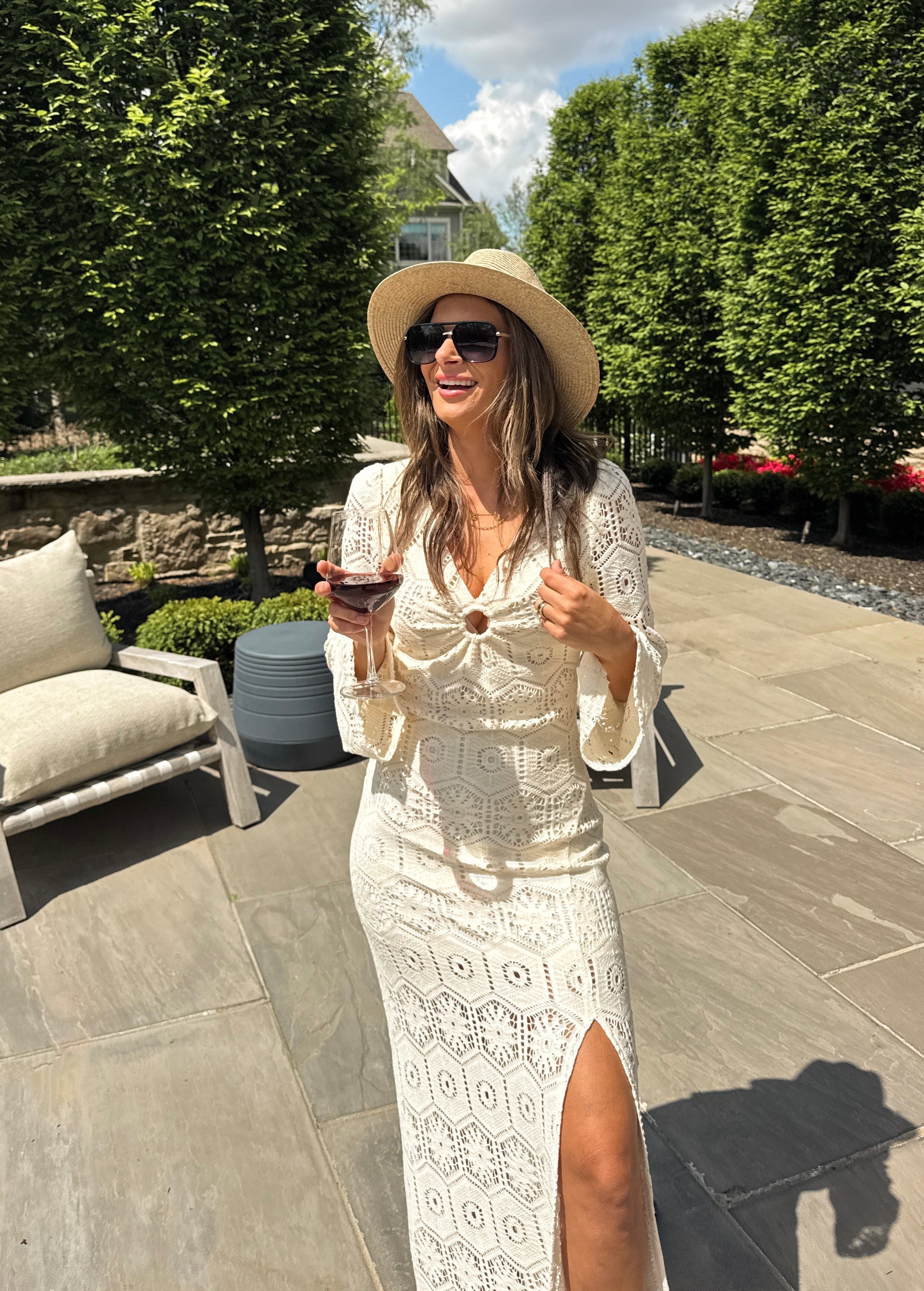 Ivory Crochet Long-Sleeve Maxi Dress | Elegant Women's Fashion by coolavocek