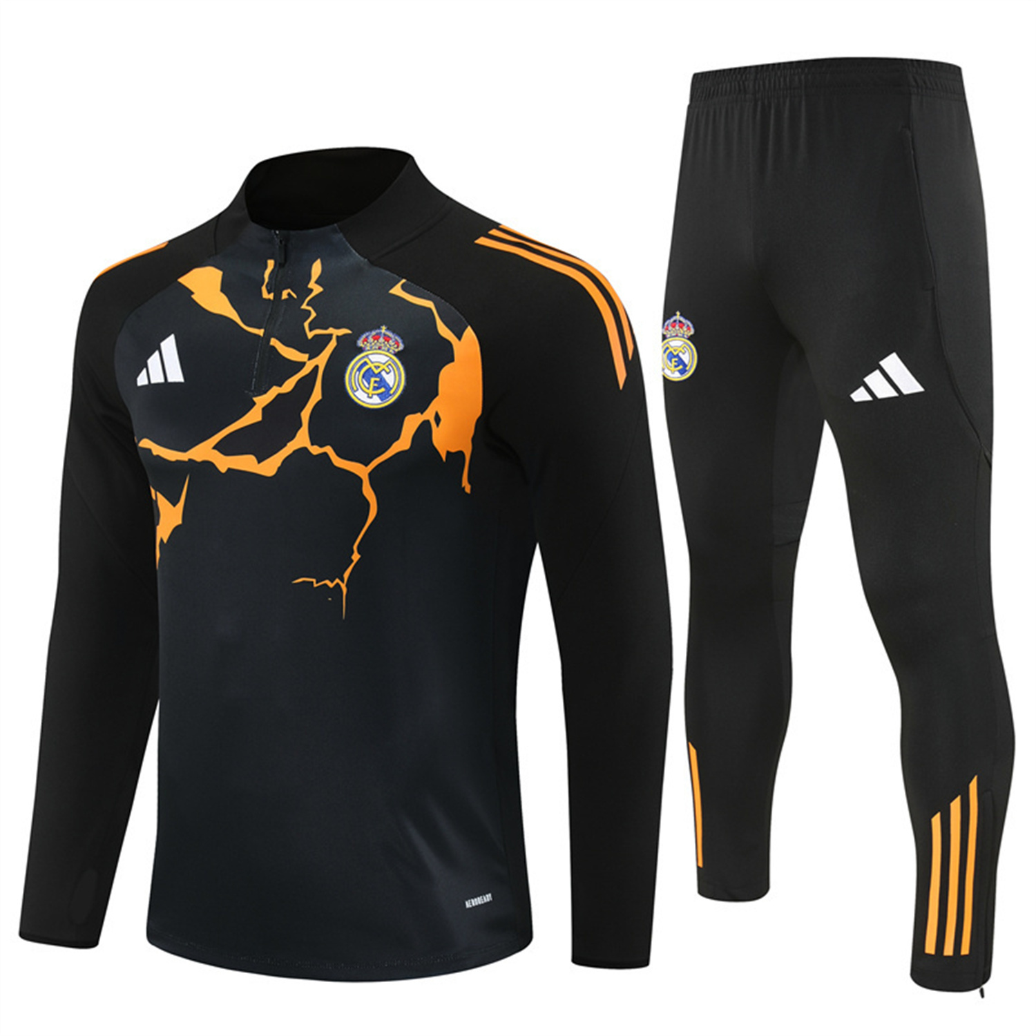 AlphaJersey-Real Madrid 25-26 Long Sleeve Training Set - Player Version - Yellow Pattern Black Top and Black Pants