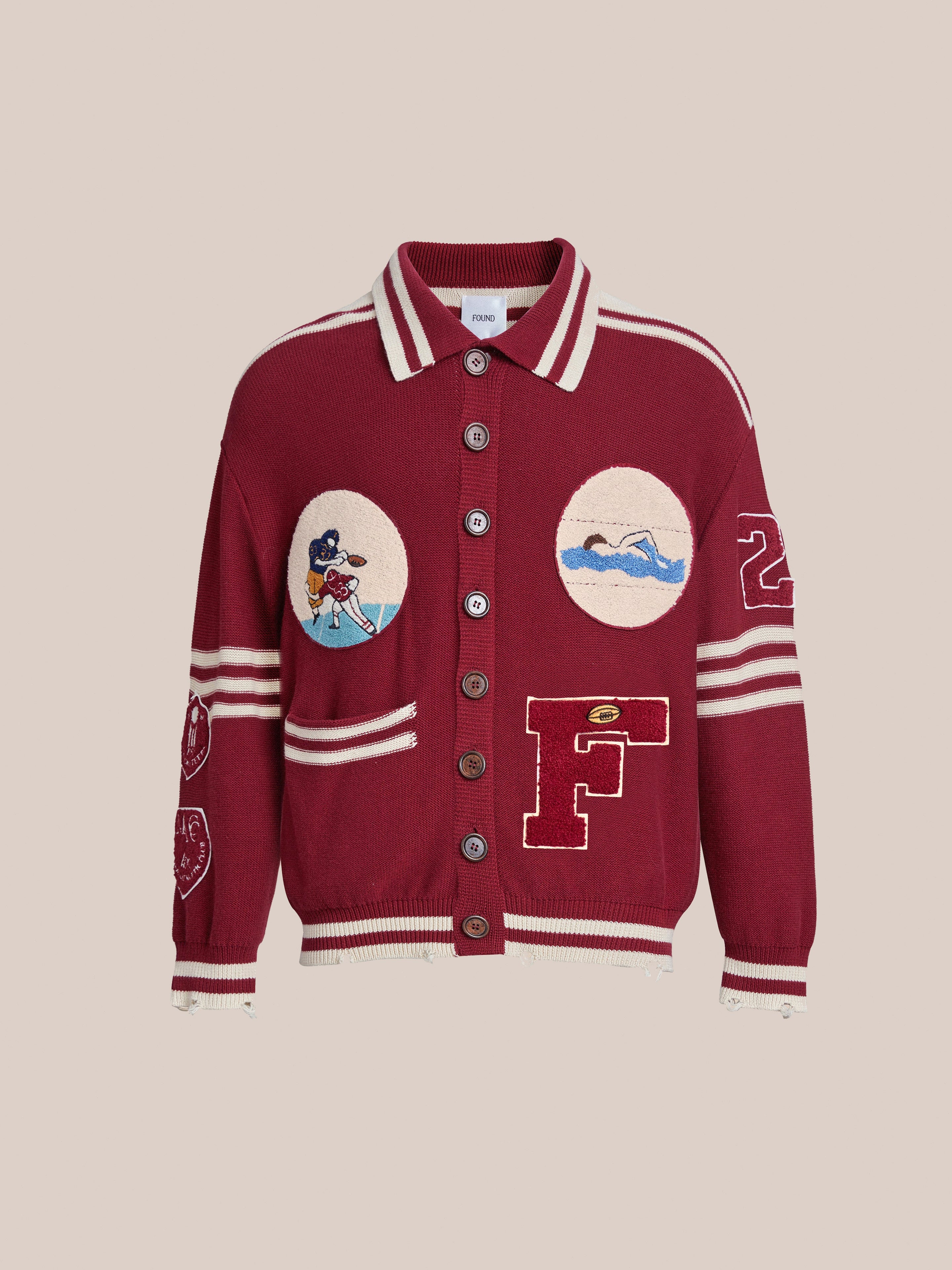 Fin Varsity Patch Collared Cardigan | Modern Menswear by yycbvcnbmmnbm